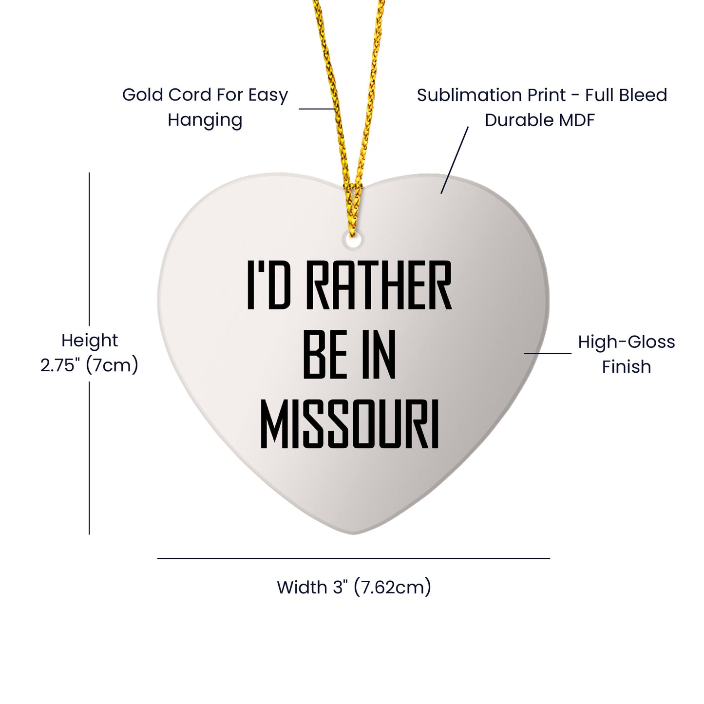 I'd Rather Be In Missouri Heart Ornament, Funny Missouri Gifts for Christmas