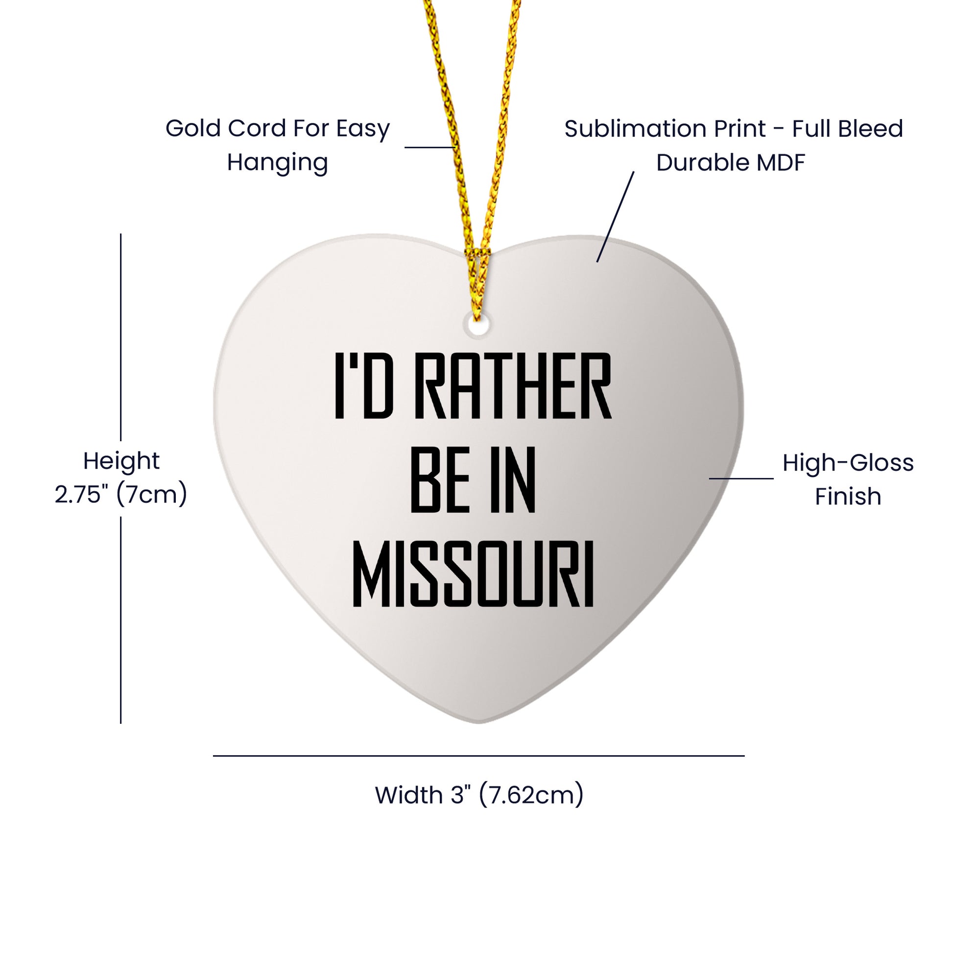 I'd Rather Be In Missouri Heart Ornament, Funny Missouri Gifts for Christmas