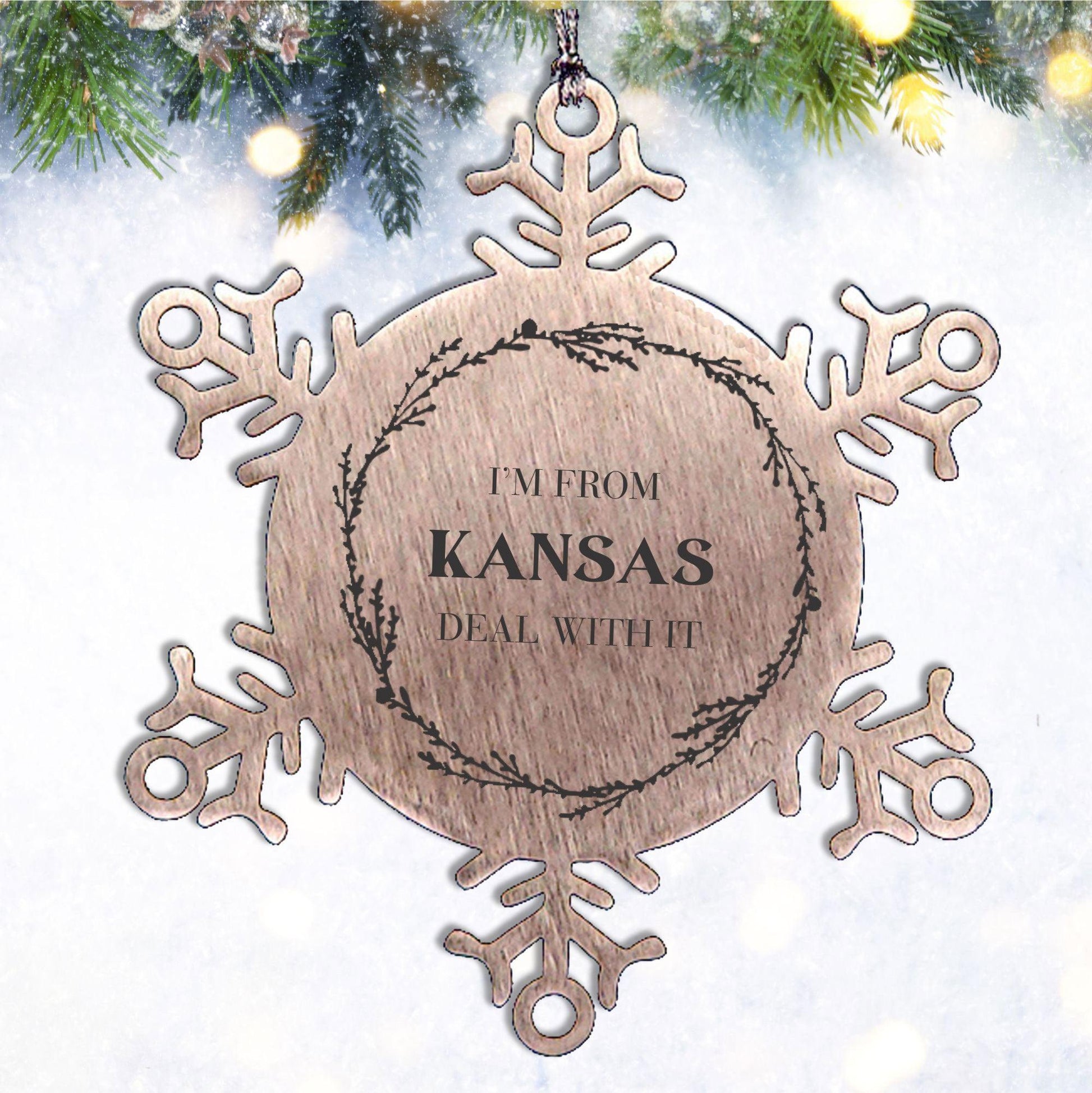 I'm from Kansas, Deal with it, Proud Kansas State Snowflake Ornament Christmas Gifts for Kansas