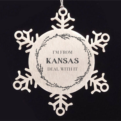 I'm from Kansas, Deal with it, Proud Kansas State Snowflake Ornament Christmas Gifts for Kansas