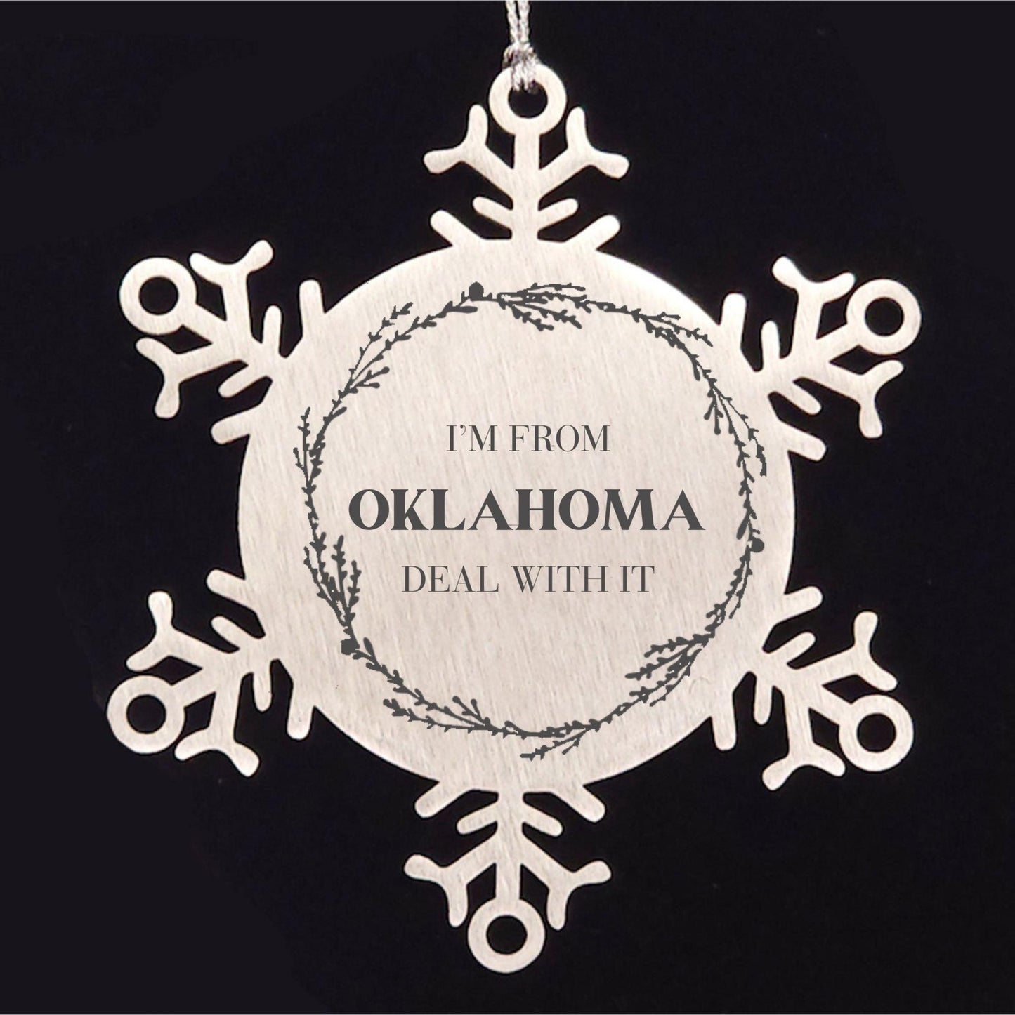 I'm from Oklahoma, Deal with it, Proud Oklahoma State Ornament Gifts, Oklahoma Snowflake Ornament Gift Idea, Christmas Gifts for Oklahoma People, Coworkers, Colleague