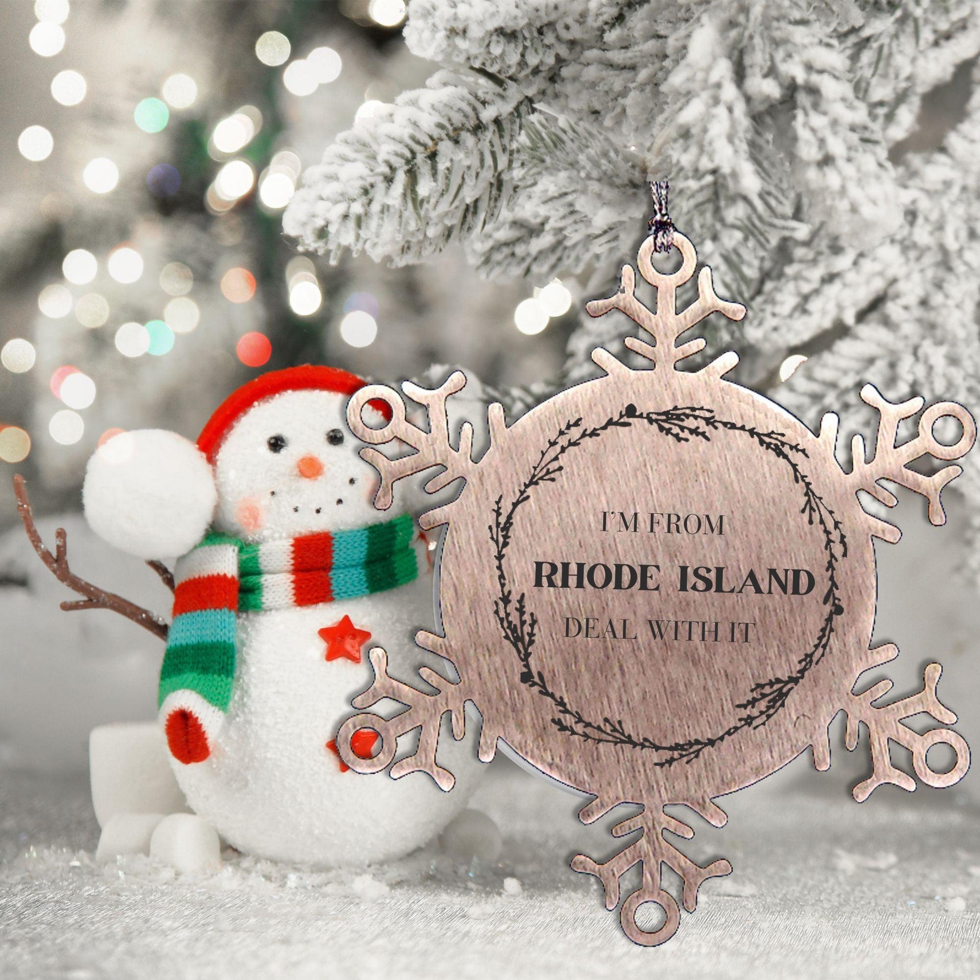 I'm from Rhode Island, Deal with it, Proud Rhode Island State Ornament Gifts, Rhode Island Snowflake Ornament Gift Idea, Christmas Gifts for Rhode Island People, Coworkers, Colleague
