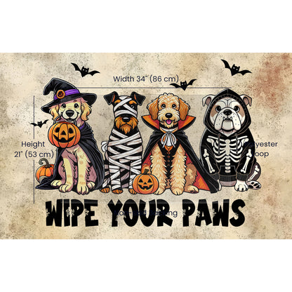 Wipe Your Paws Halloween Doormat – Cute Dogs in Costumes Welcome Mat – Funny Spooky Fall Decor for Dog Lovers - Mallard Moon
