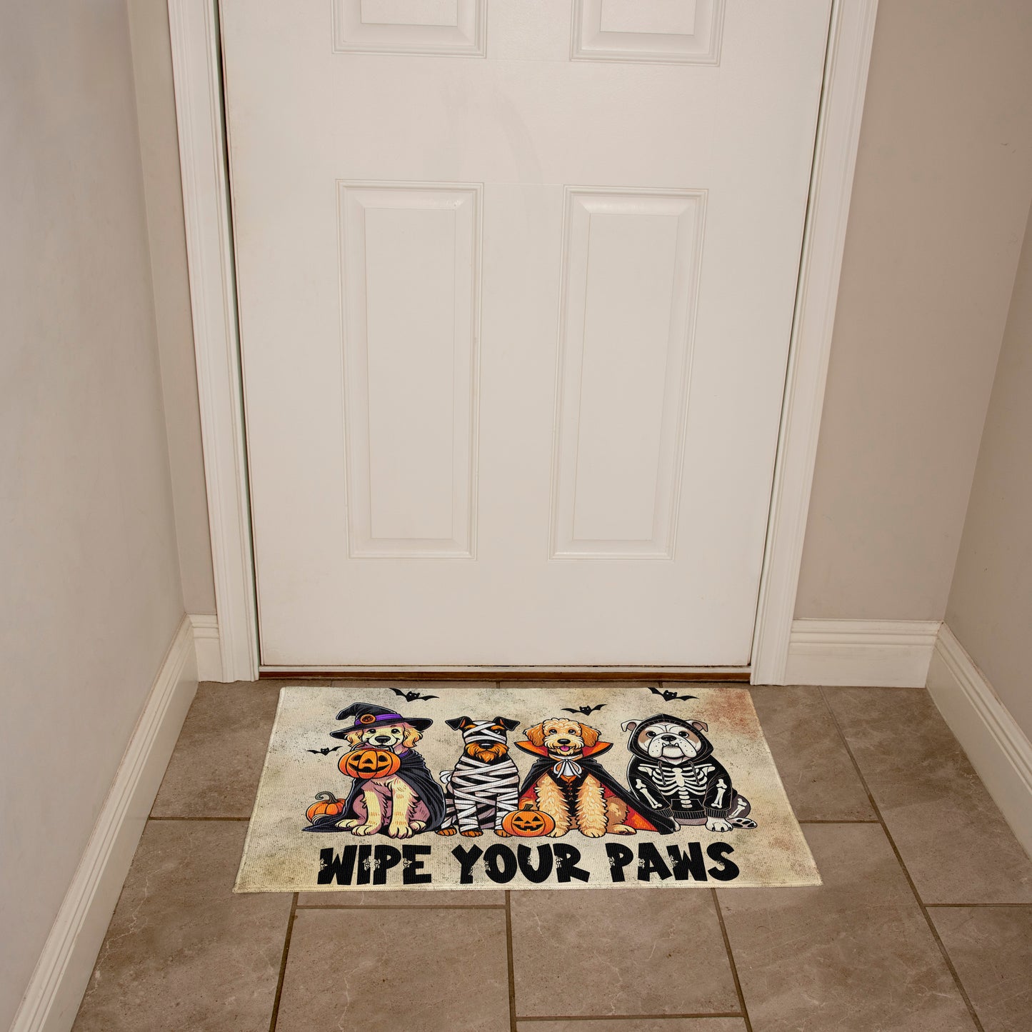 Wipe Your Paws Halloween Doormat – Cute Dogs in Costumes Welcome Mat – Funny Spooky Fall Decor for Dog Lovers - Mallard Moon