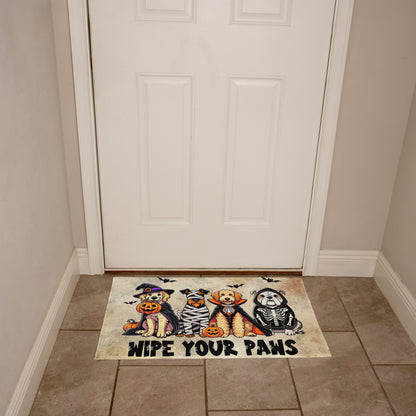 Wipe Your Paws Halloween Doormat – Cute Dogs in Costumes Welcome Mat – Funny Spooky Fall Decor for Dog Lovers - Mallard Moon