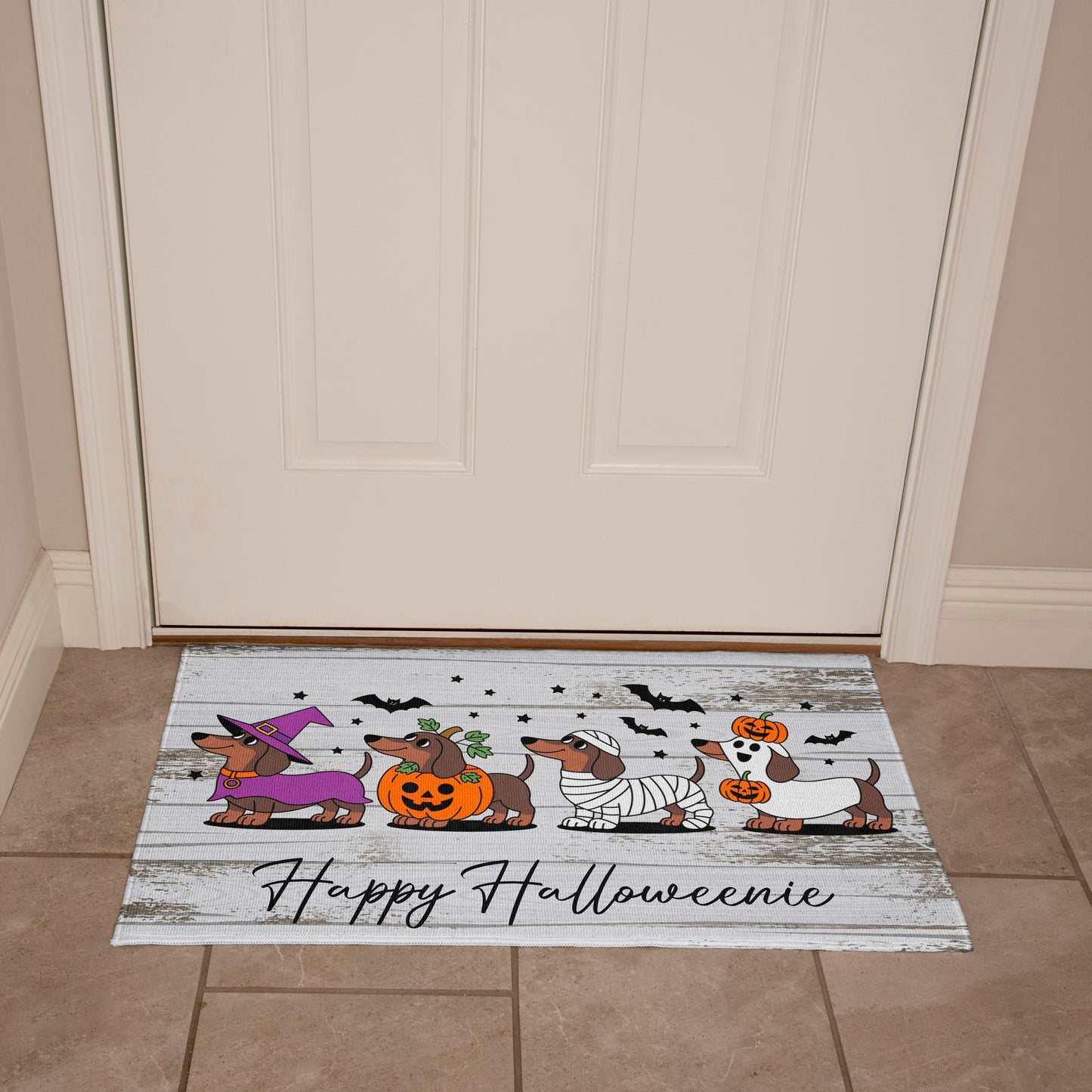Happy Halloweenie Dachshund Doormat – Cute Halloween Dog Mat Décor - Mallard Moon