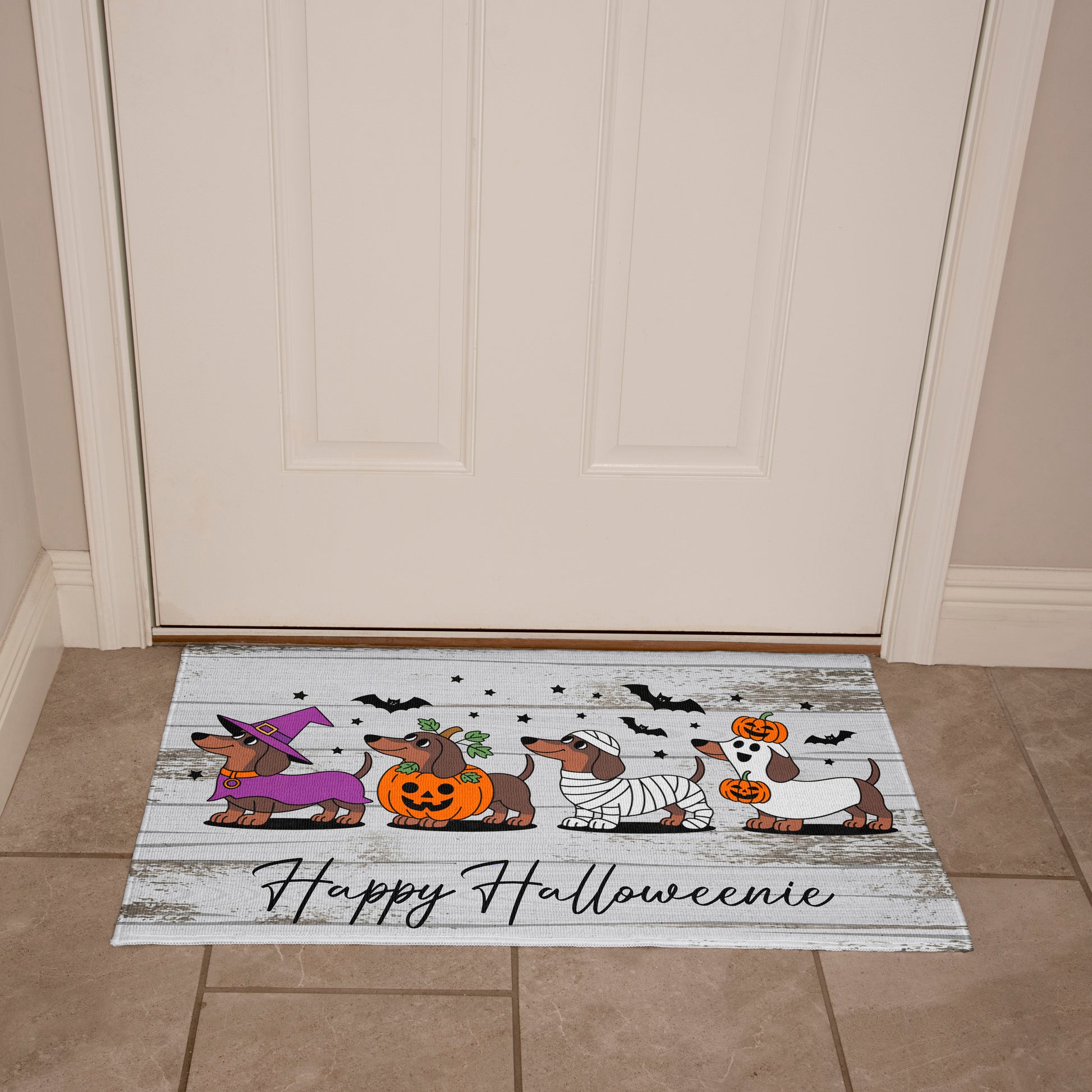 Happy Halloweenie Dachshund Doormat – Cute Halloween Dog Mat Décor - Mallard Moon