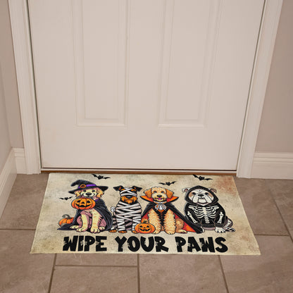 Wipe Your Paws Halloween Doormat – Cute Dogs in Costumes Welcome Mat – Funny Spooky Fall Decor for Dog Lovers - Mallard Moon
