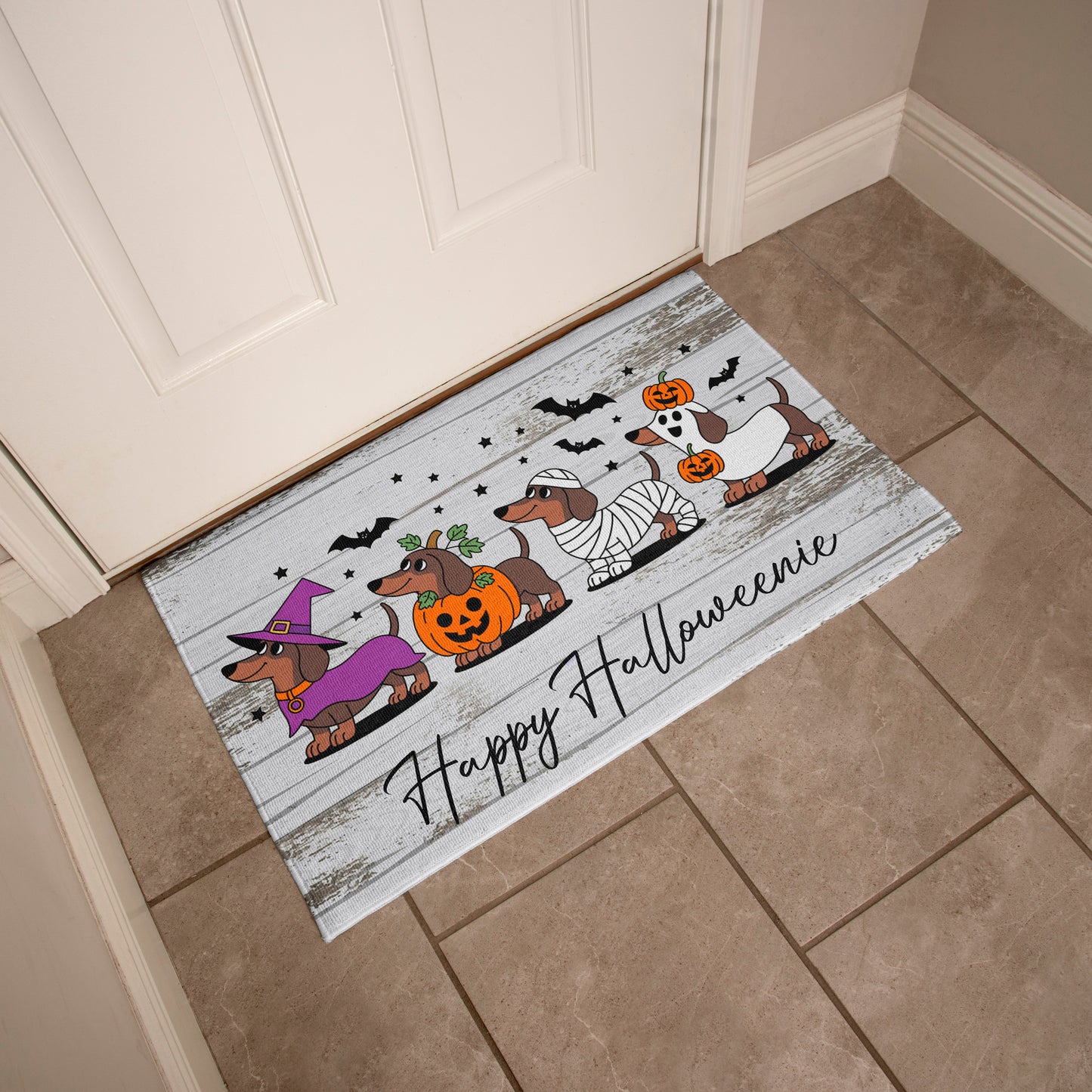 Happy Halloweenie Dachshund Doormat – Cute Halloween Dog Mat Décor - Mallard Moon
