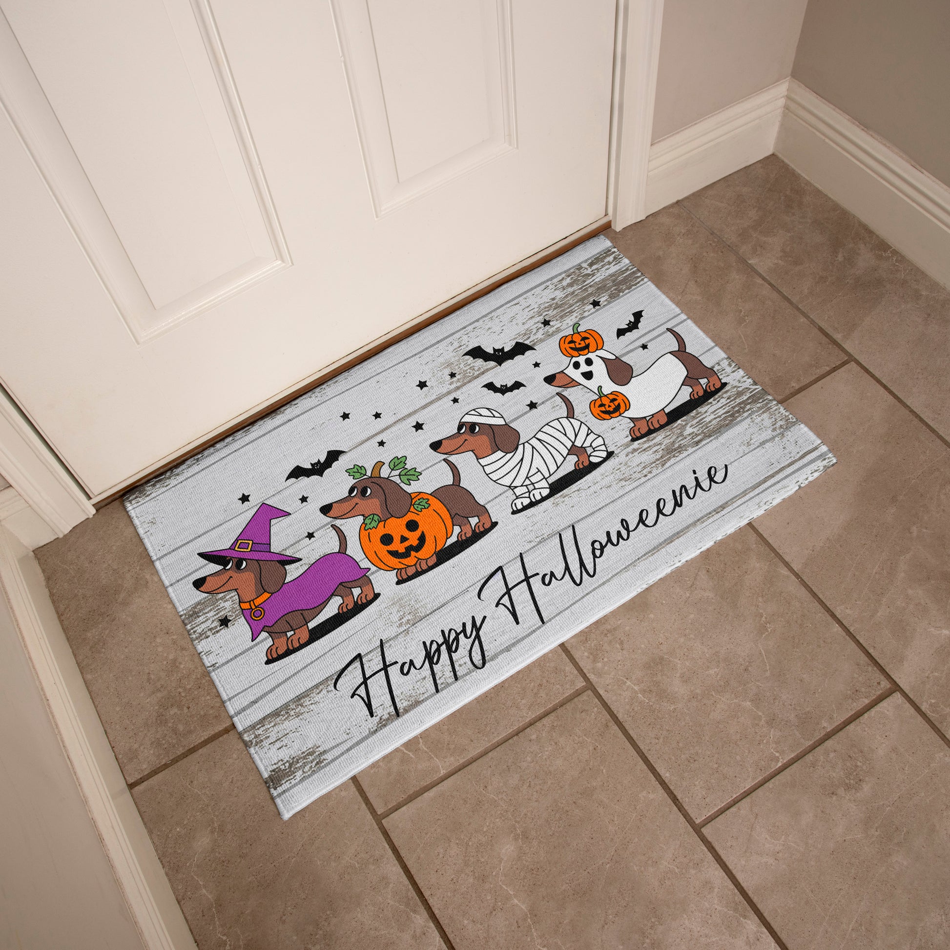 Happy Halloweenie Dachshund Doormat – Cute Halloween Dog Mat Décor - Mallard Moon