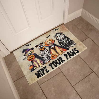 Wipe Your Paws Halloween Doormat – Cute Dogs in Costumes Welcome Mat – Funny Spooky Fall Decor for Dog Lovers - Mallard Moon