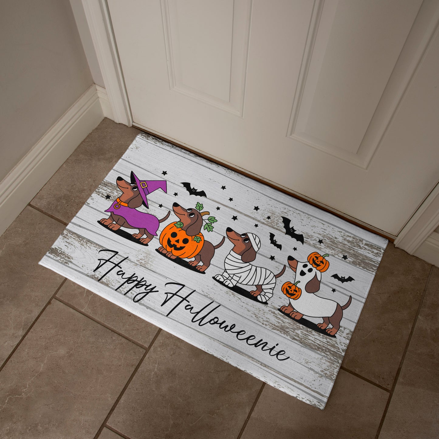 Happy Halloweenie Dachshund Doormat – Cute Halloween Dog Mat Décor - Mallard Moon