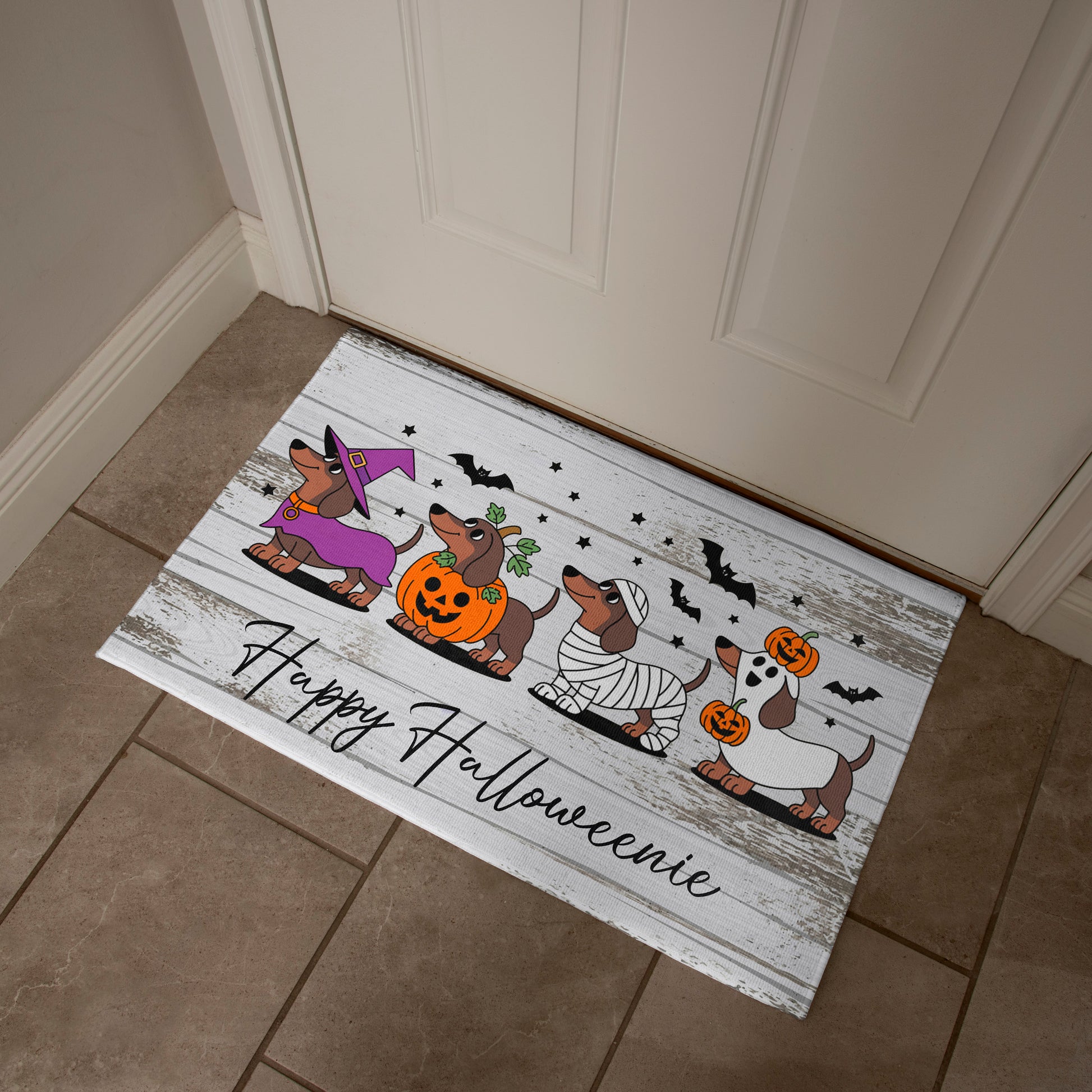 Happy Halloweenie Dachshund Doormat – Cute Halloween Dog Mat Décor - Mallard Moon