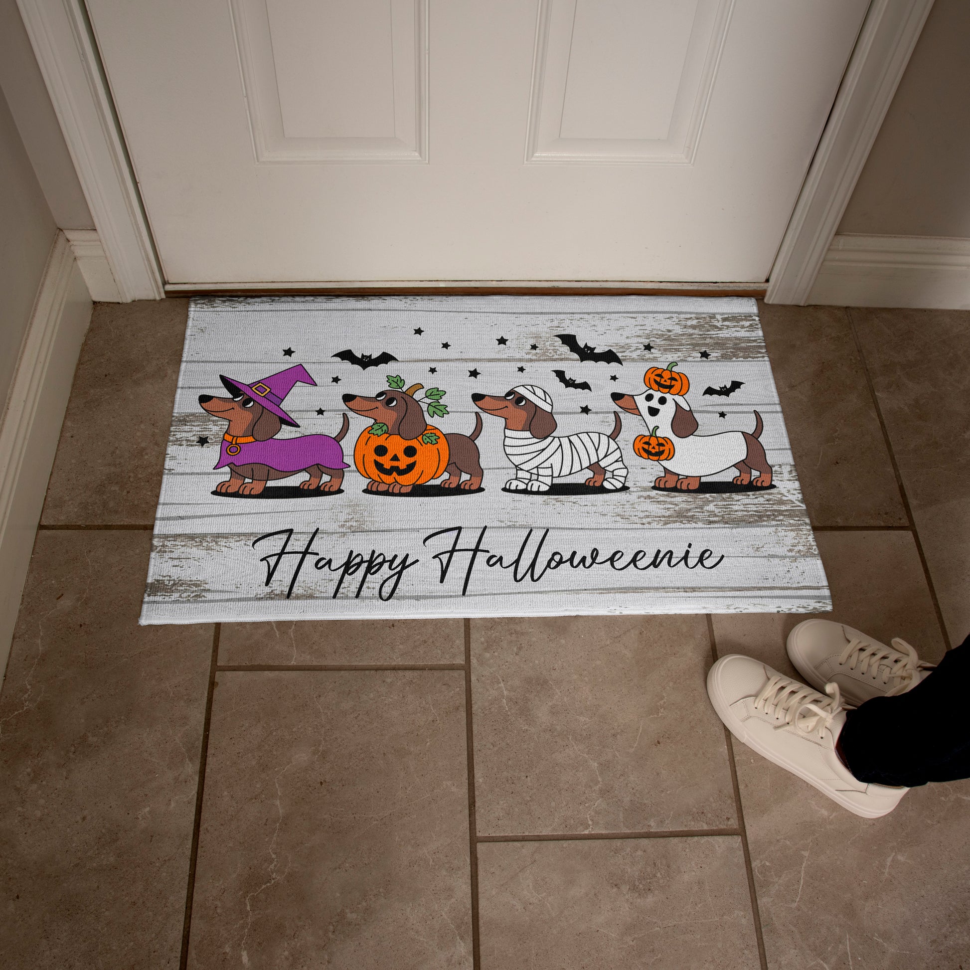 Happy Halloweenie Dachshund Doormat – Cute Halloween Dog Mat Décor - Mallard Moon