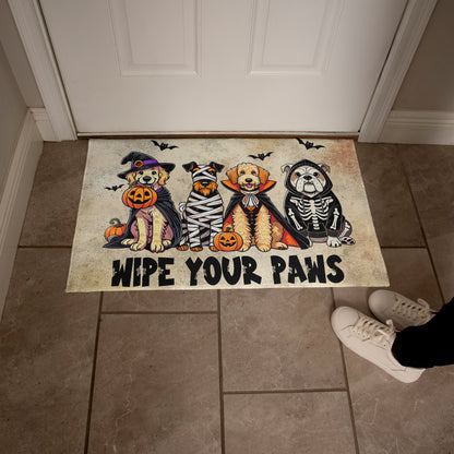 Wipe Your Paws Halloween Doormat – Cute Dogs in Costumes Welcome Mat – Funny Spooky Fall Decor for Dog Lovers - Mallard Moon