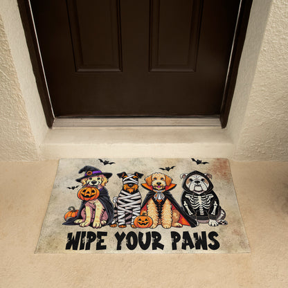 Wipe Your Paws Halloween Doormat – Cute Dogs in Costumes Welcome Mat – Funny Spooky Fall Decor for Dog Lovers - Mallard Moon
