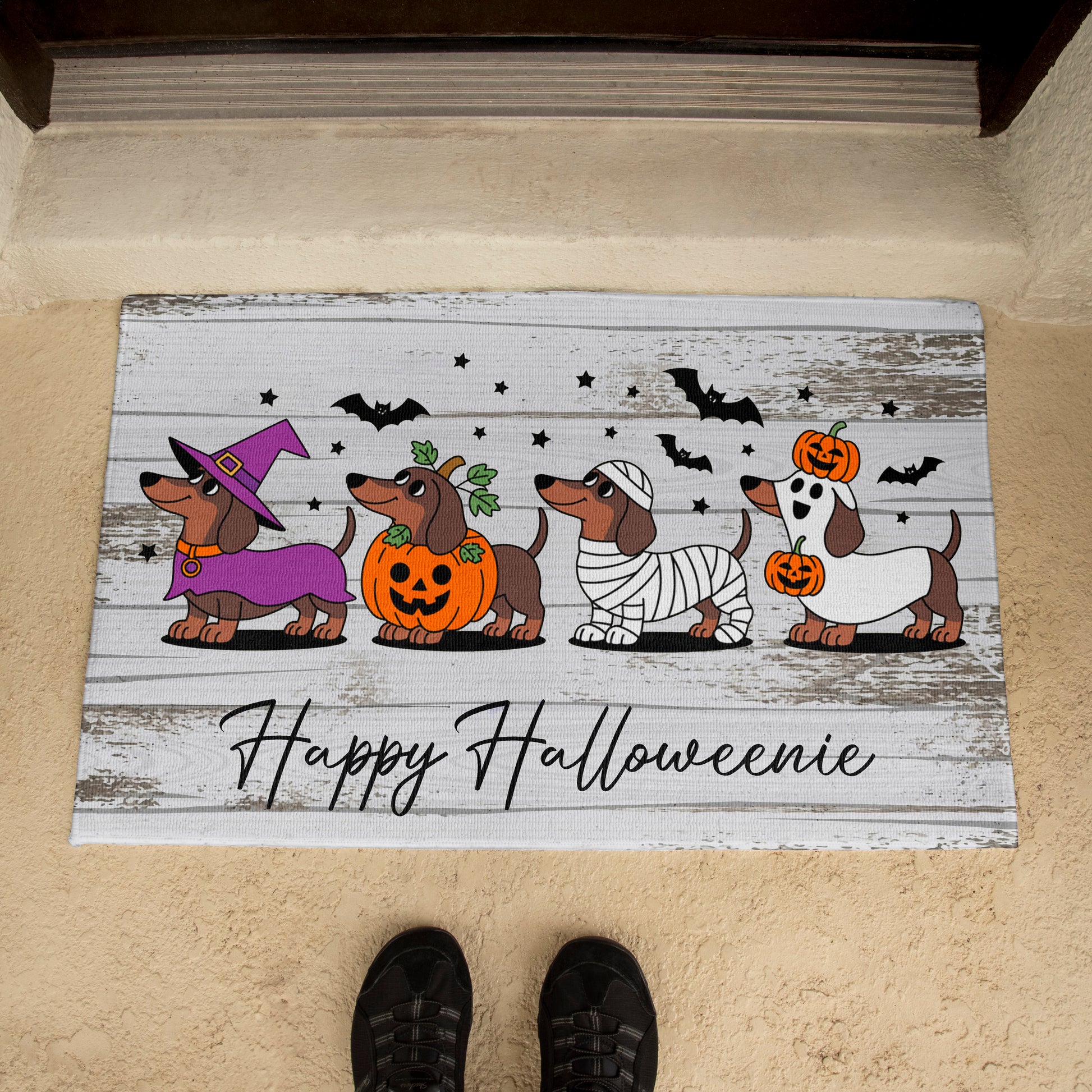 Happy Halloweenie Dachshund Doormat – Cute Halloween Dog Mat Décor - Mallard Moon