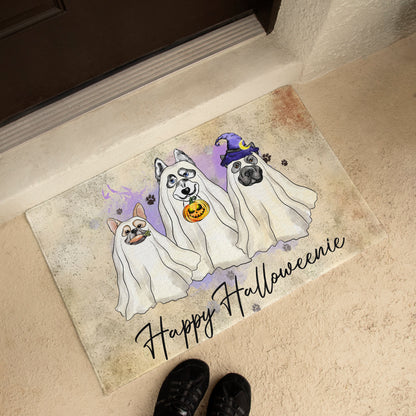 Happy Halloweenie Dog Doormat – Funny Ghost Dogs Welcome Mat – Cute Spooky Fall Décor for Dog Lovers - Mallard Moon
