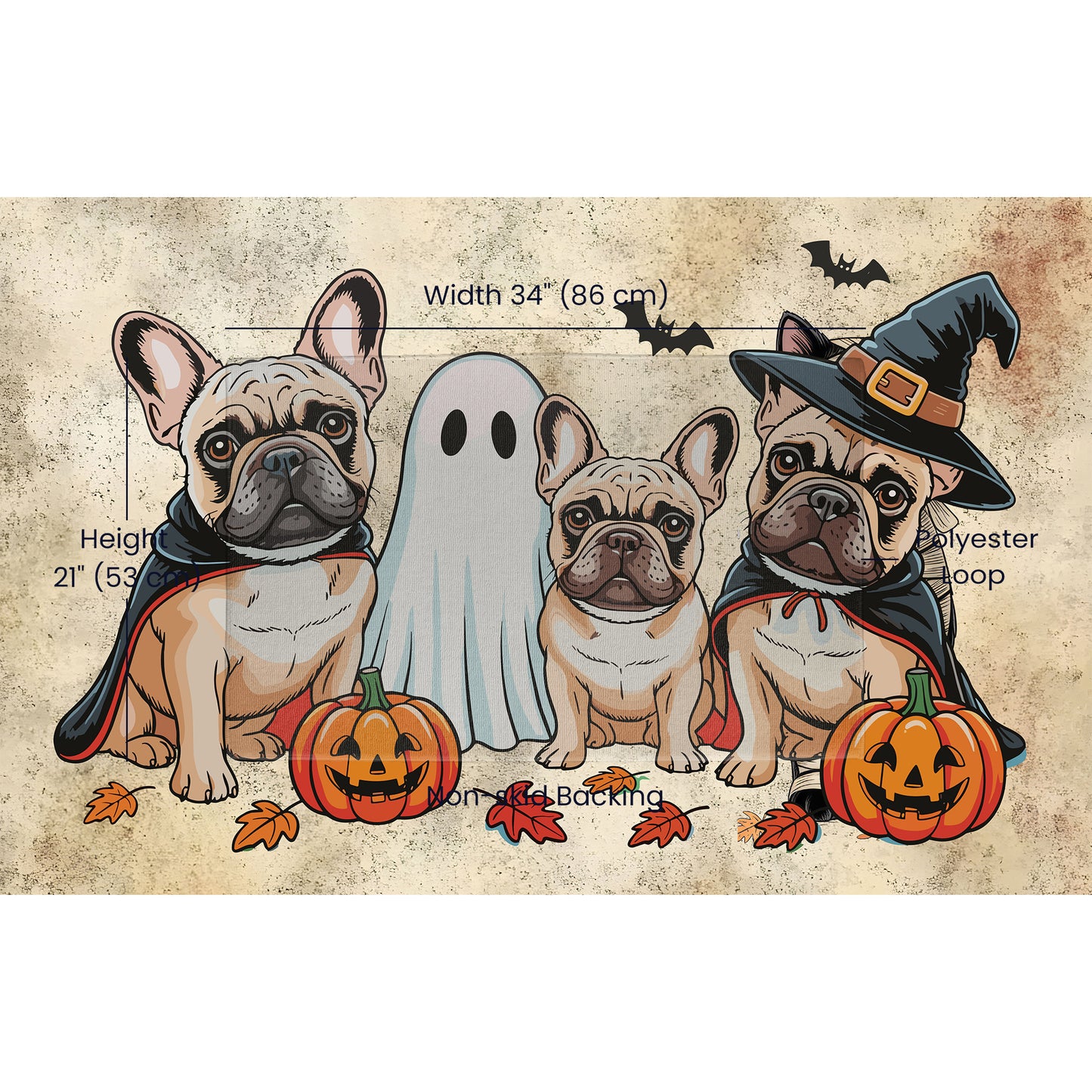 French Bulldog Halloween Doormat – Cute Spooky Dogs Welcome Mat – Funny Fall Décor for Dog Lovers - Mallard Moon