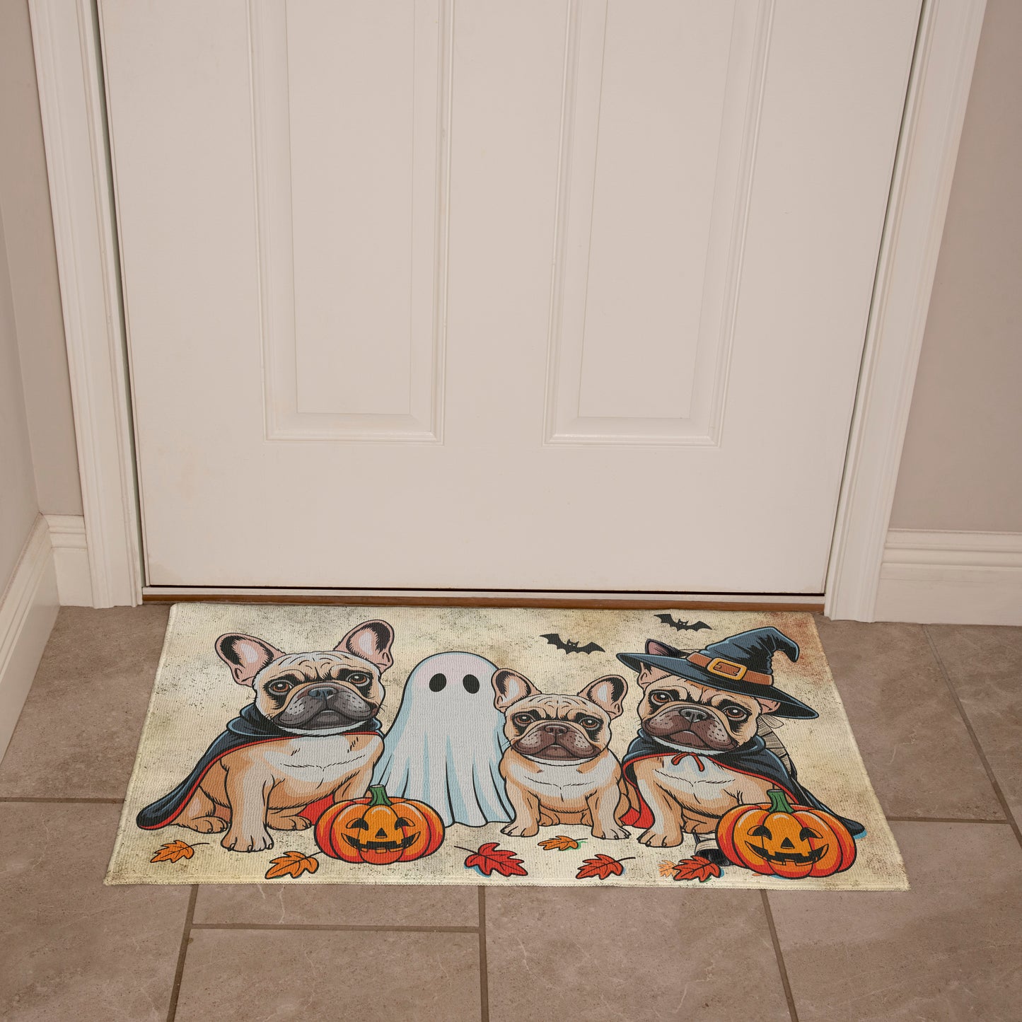French Bulldog Halloween Doormat – Cute Spooky Dogs Welcome Mat – Funny Fall Décor for Dog Lovers - Mallard Moon