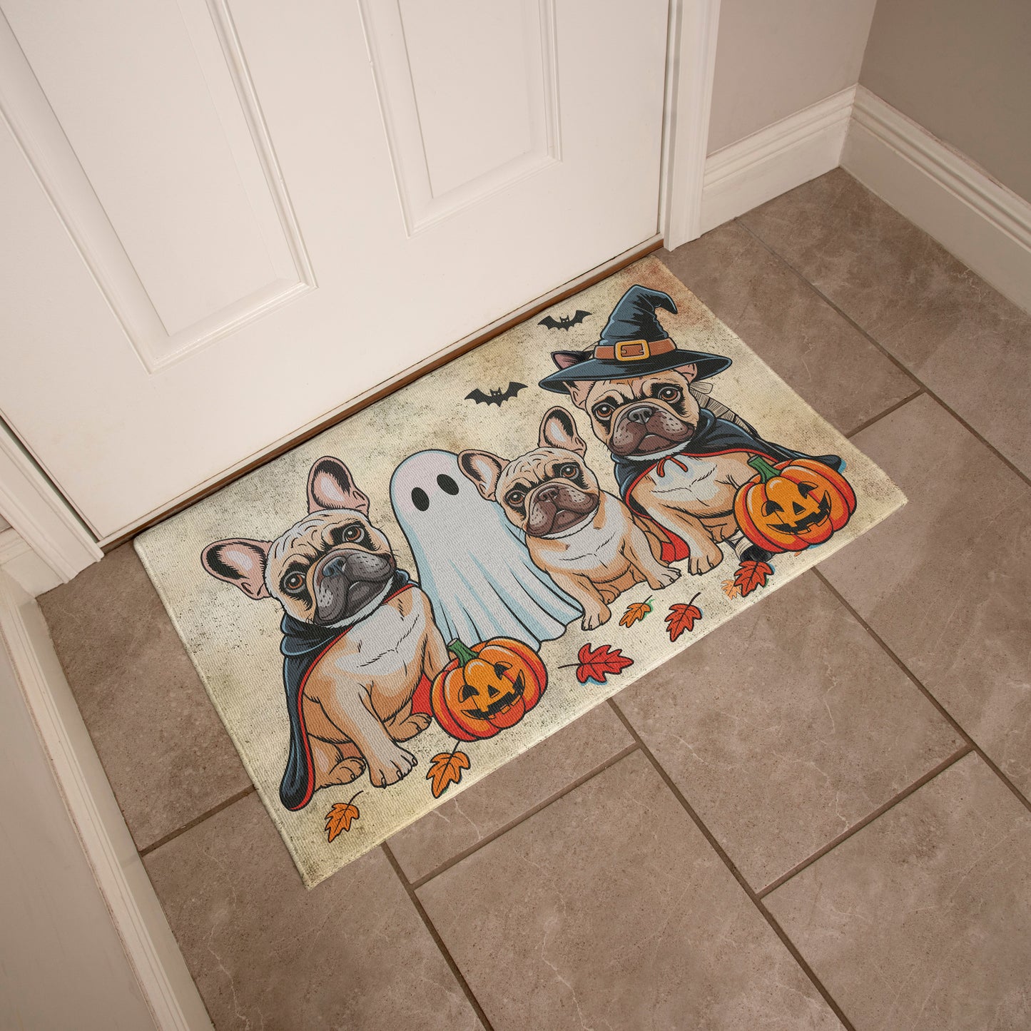 French Bulldog Halloween Doormat – Cute Spooky Dogs Welcome Mat – Funny Fall Décor for Dog Lovers - Mallard Moon