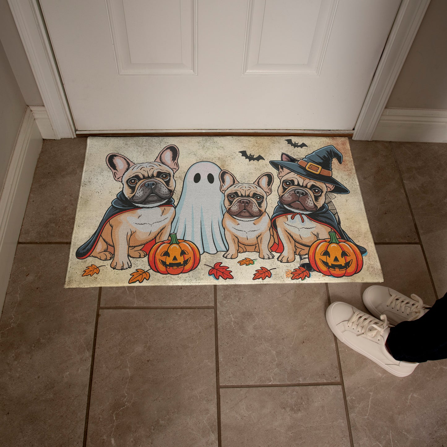 French Bulldog Halloween Doormat – Cute Spooky Dogs Welcome Mat – Funny Fall Décor for Dog Lovers - Mallard Moon