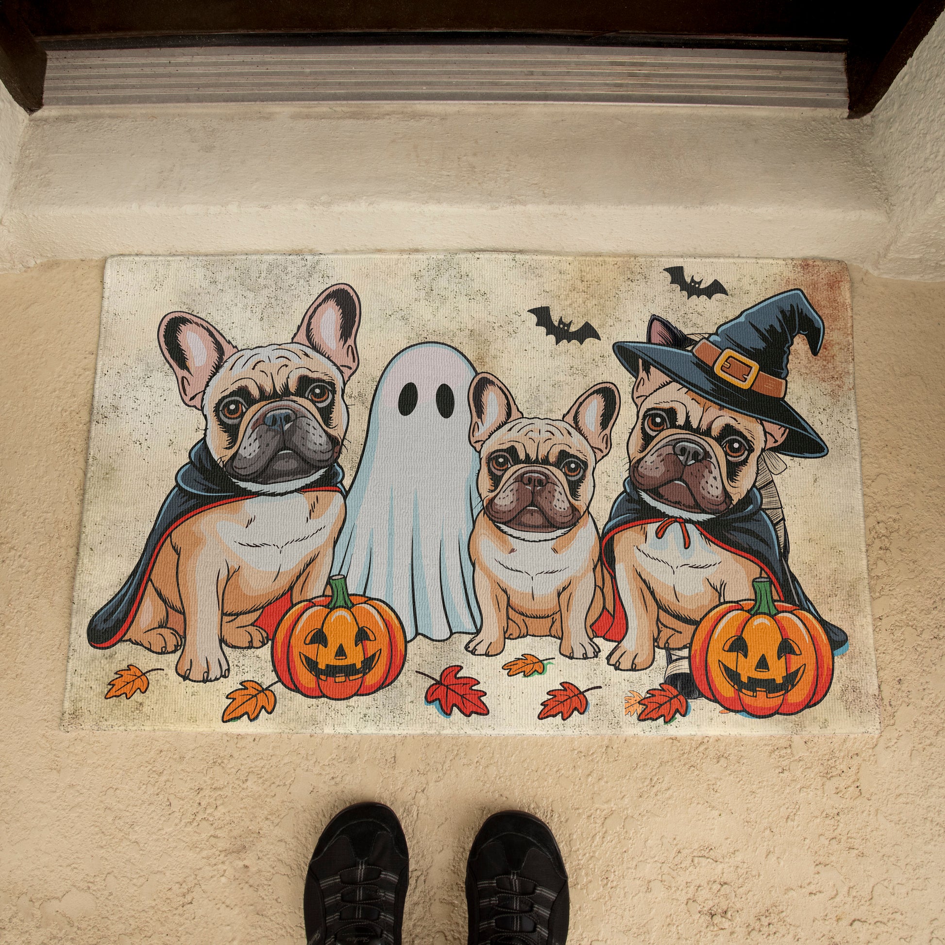 French Bulldog Halloween Doormat – Cute Spooky Dogs Welcome Mat – Funny Fall Décor for Dog Lovers - Mallard Moon