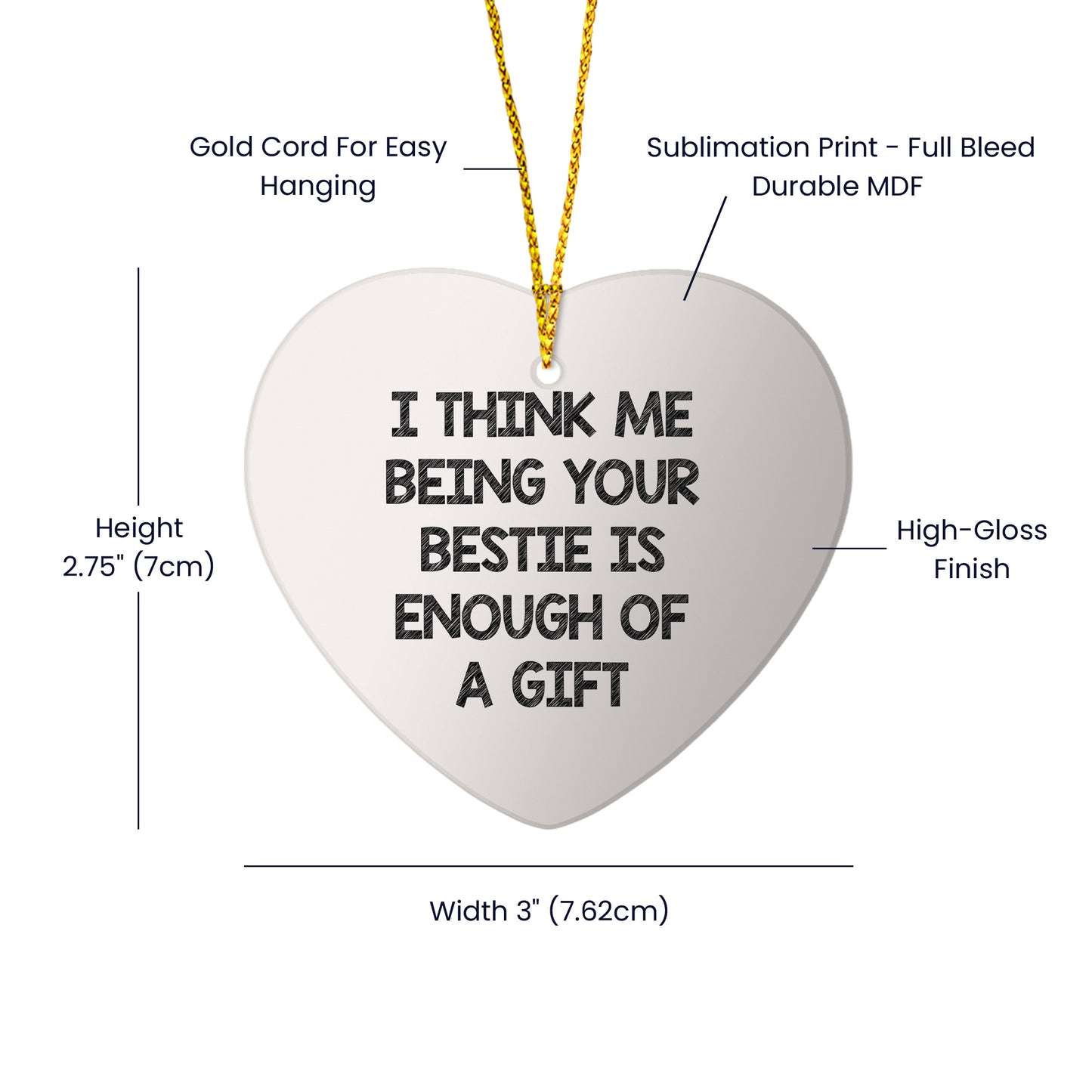 Inspirational Bestie Heart Ornament Gifts for Women to Show Appreciation | Unique Christmas Unique Gifts from Me to My Bestie Friend