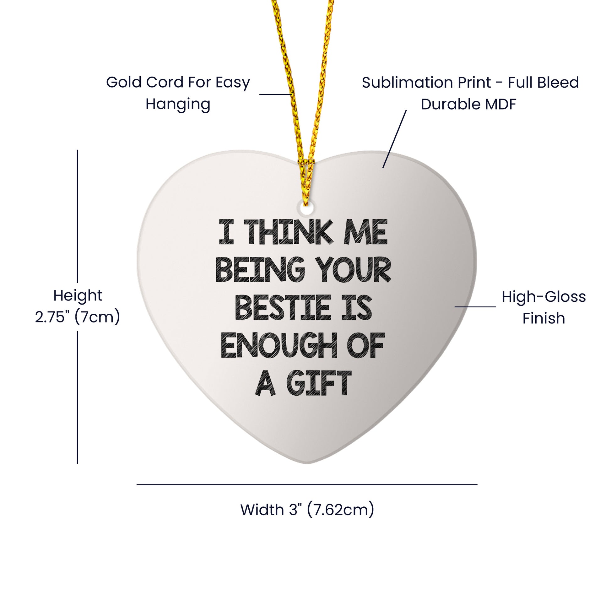 Inspirational Bestie Heart Ornament Gifts for Women to Show Appreciation | Unique Christmas Unique Gifts from Me to My Bestie Friend