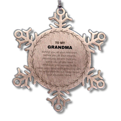 Inspirational Grandma Snowflake Ornament - Behind you, all your Memories, Before you, all your Dreams - Birthday, Christmas Holiday Gifts
