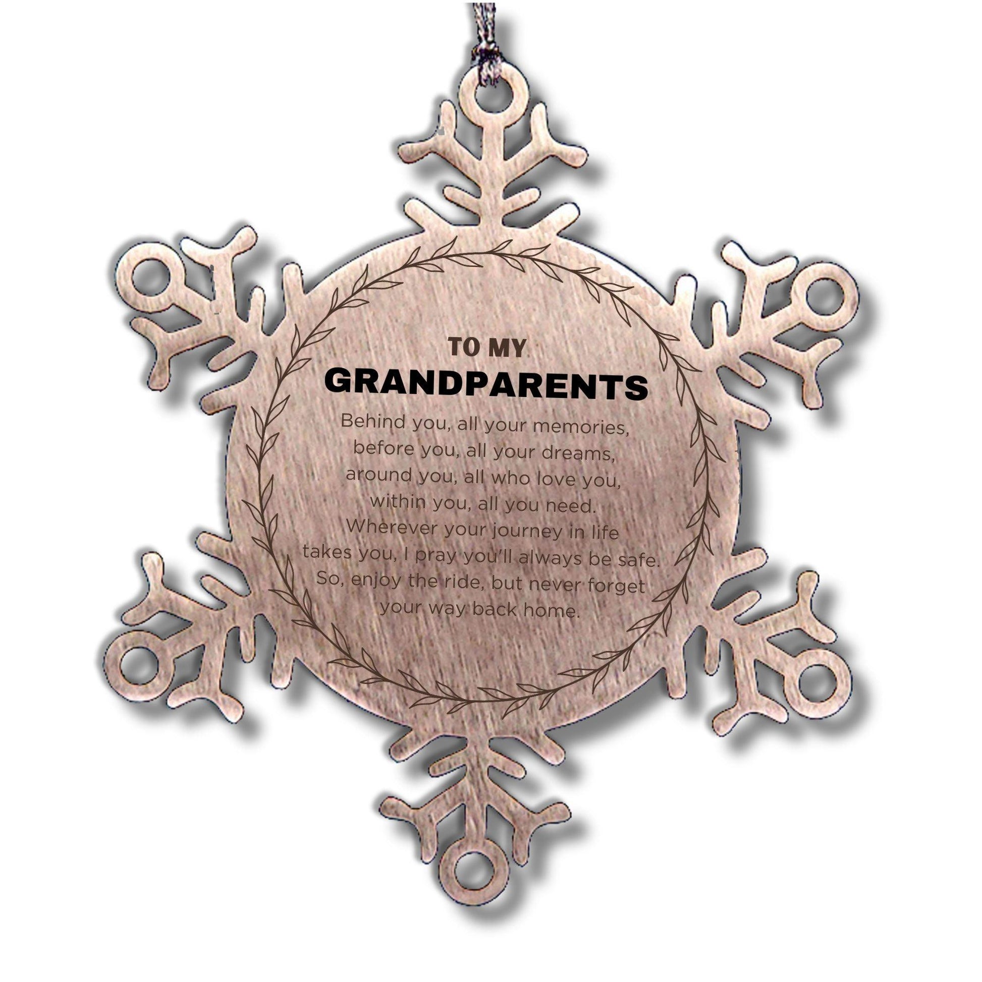 Inspirational Grandparents Snowflake Ornament - Behind you, all your Memories, Before you, all your Dreams - Birthday, Christmas Holiday Gifts