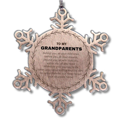 Inspirational Grandparents Snowflake Ornament - Behind you, all your Memories, Before you, all your Dreams - Birthday, Christmas Holiday Gifts