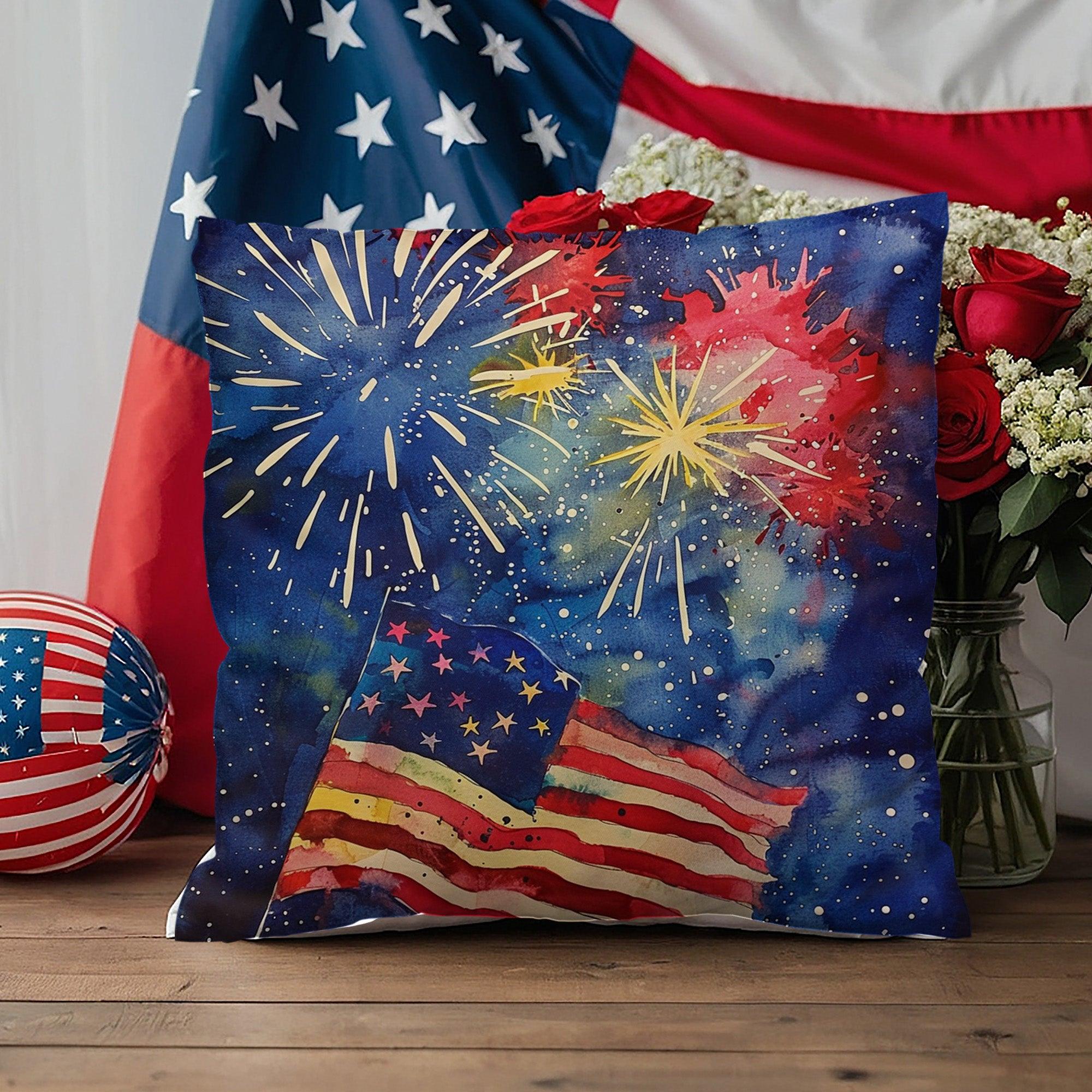 Fireworks Flag and Freedom Patriotic Indoor-Outdoor Home Decor Pillow - Mallard Moon Gift Shop