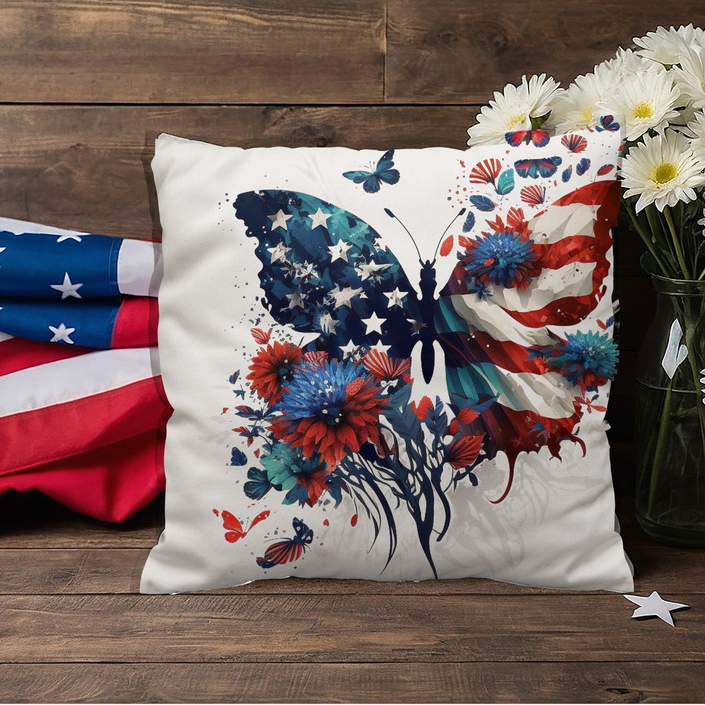 American Flag Patriotic Butterfly Indoor-Outdoor Pillow - Mallard Moon Gift Shop