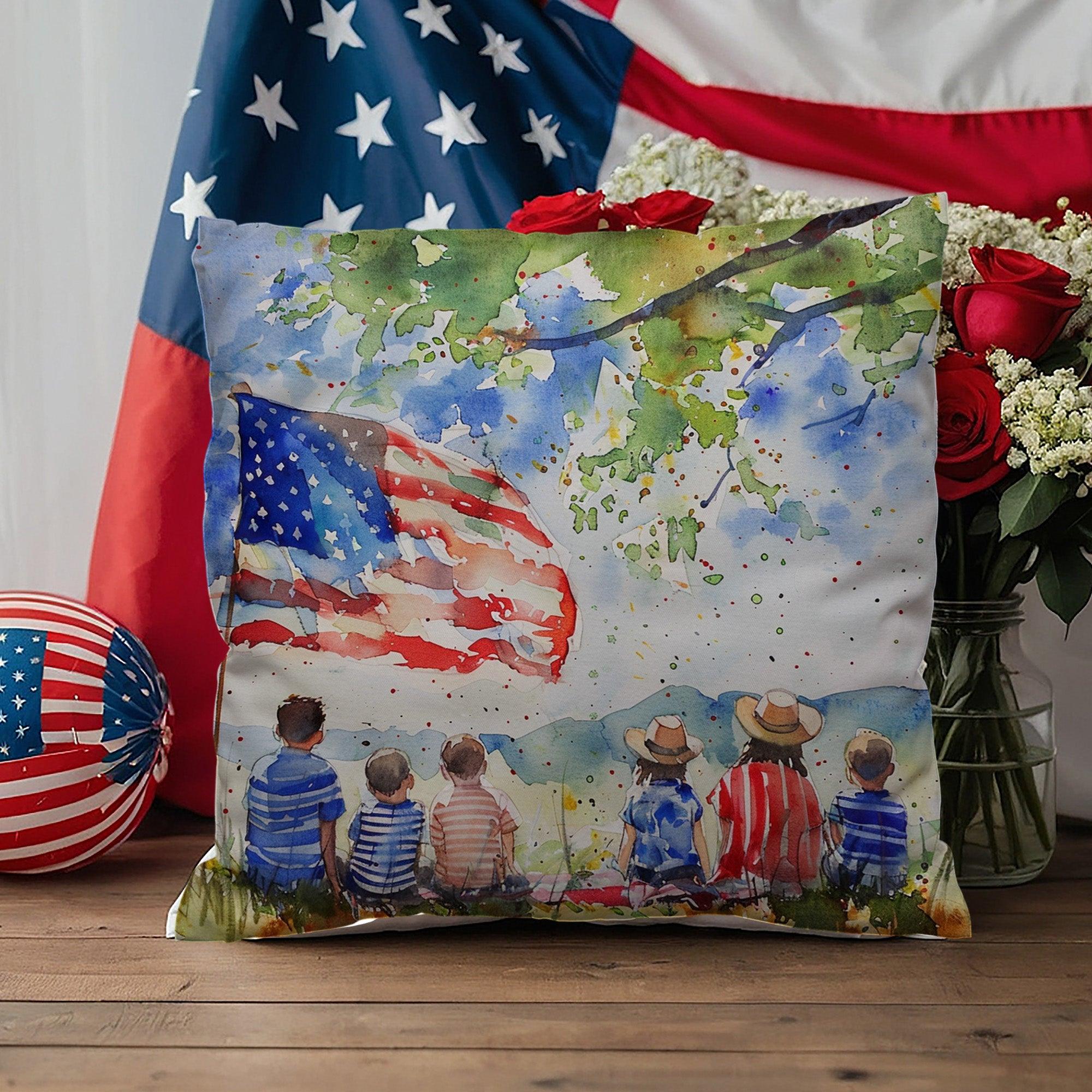 Patriotic Home Decor Waiting for Fireworks Fourth of July Indoor-Outdoor Pillow - Mallard Moon Gift Shop