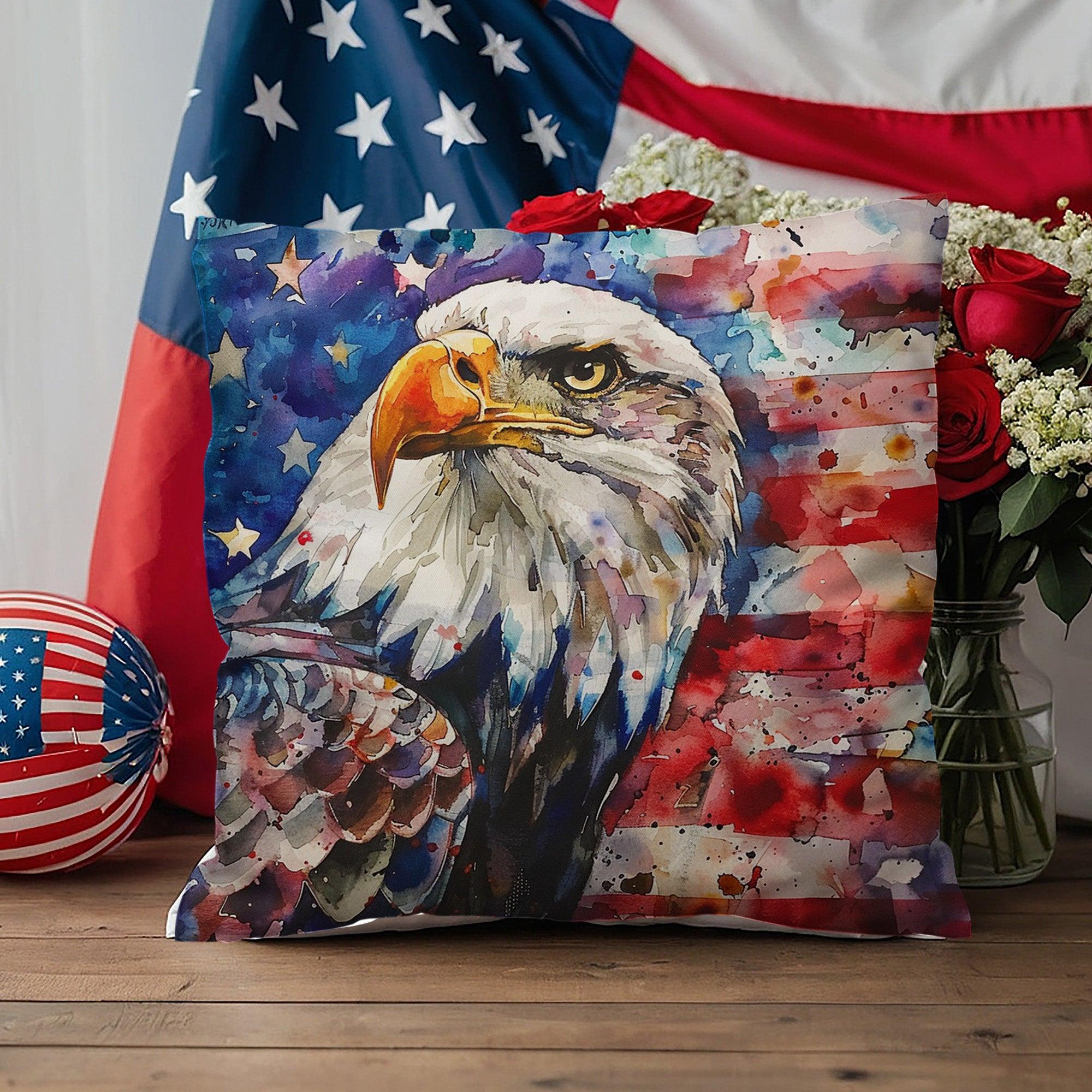 Eagle with American Flag Patriotic Indoor/Outdoor Pillow Decor - Mallard Moon Gift Shop