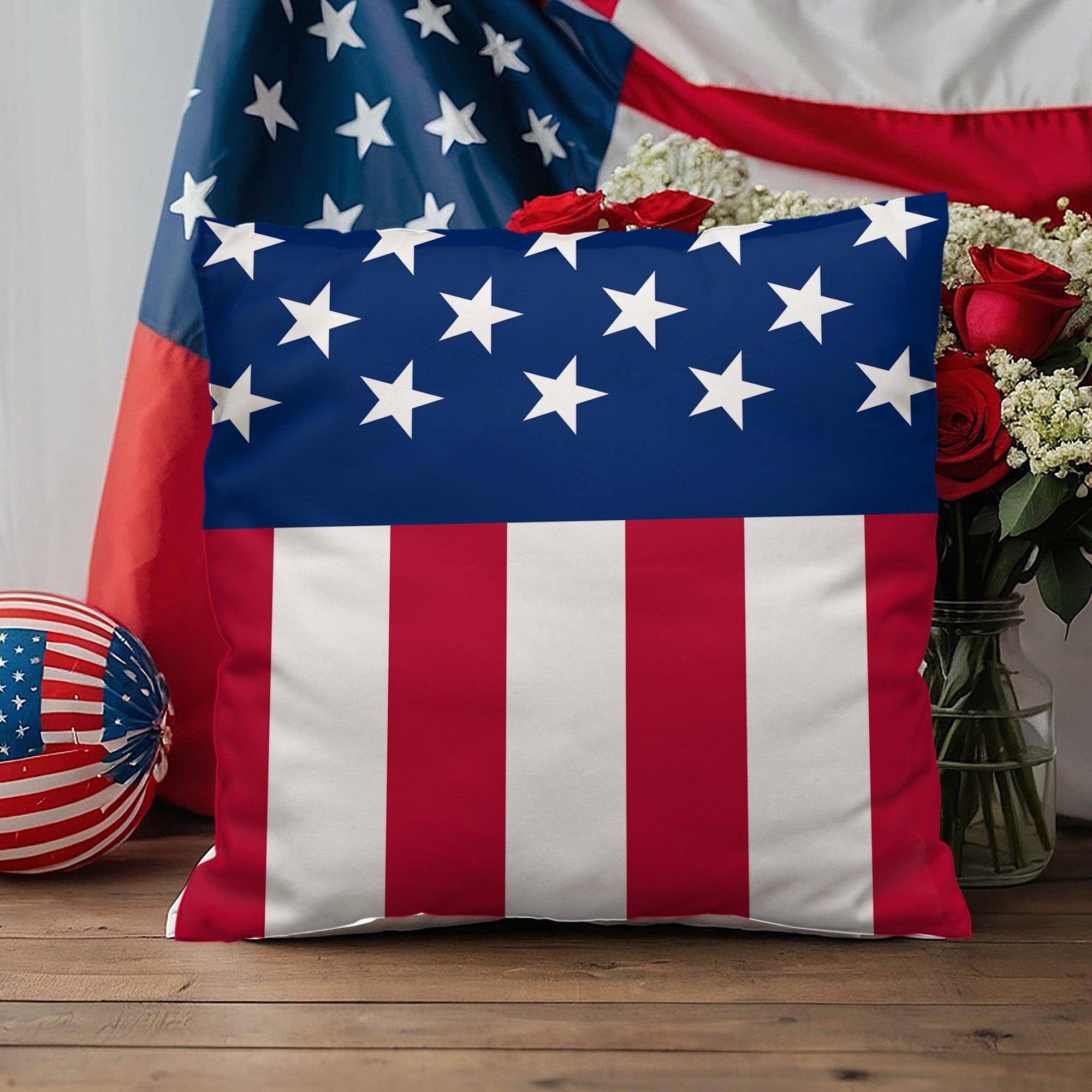 American Flag Patriotic Home Decor Indoor-Outdoor Polyester Printed Pillow - Mallard Moon Gift Shop