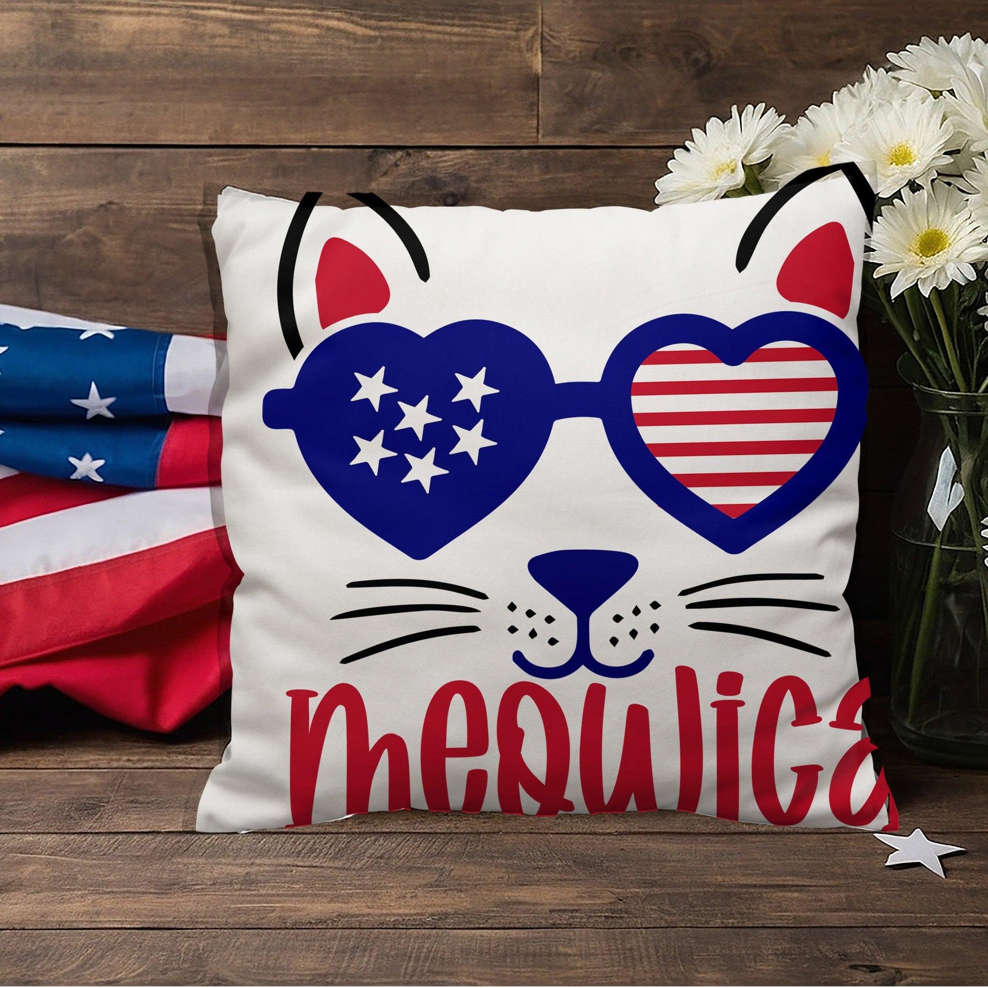 Mewoica Cat Patriotic Indoor-Outdoor Pillow - Mallard Moon Gift Shop