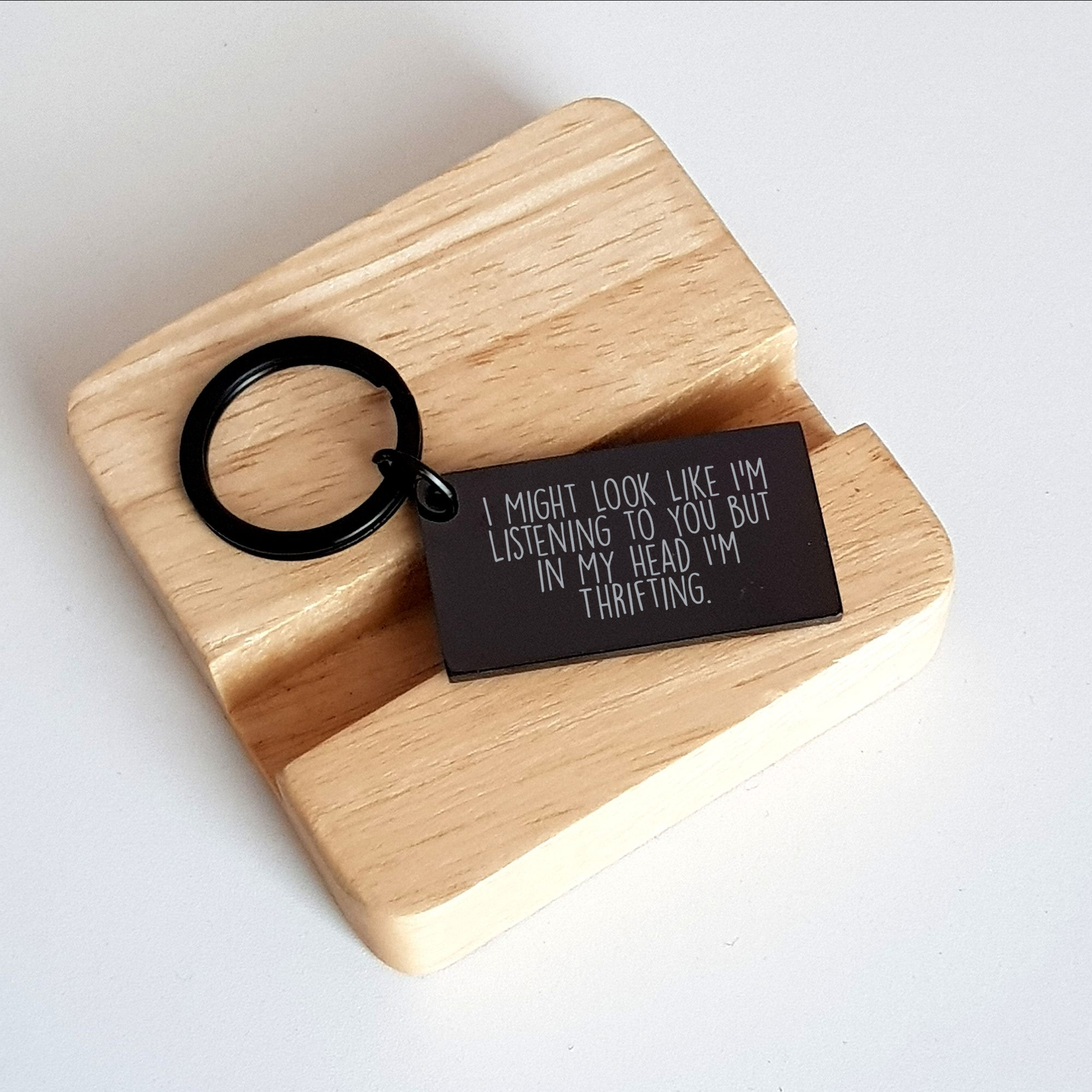 Funny Thrifting Gifts for Men, Keychain with 'I Might Look Like I'm Listening To You But In My Head I'm Thrifting.' Quote, Gifts from Men to Friends on Father's Day - Image 2