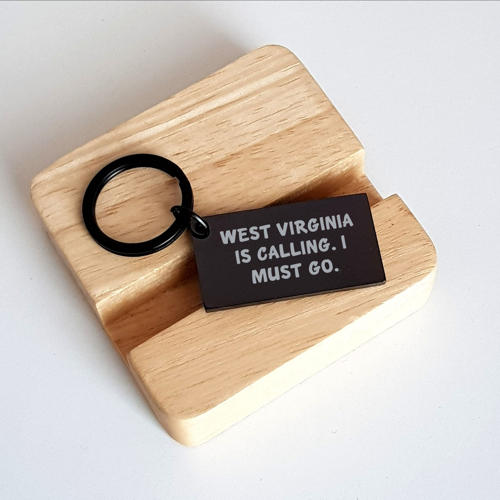 West Virginia Calling Keychain, Gifts from Friends to Family, Unique Mother's Day Unique Gift, 'West Virginia Is Calling. I Must Go.' Engraved Stainless Steel Keychain - Image 2
