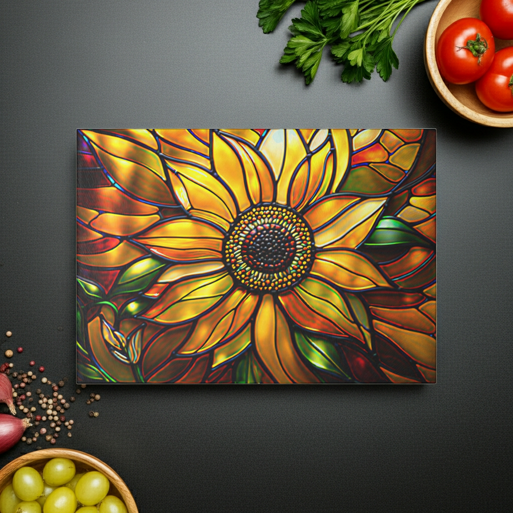 Vibrant Sunflower Glass Cutting Board, Kitchen Decor, Gift for Home Chefs, Unique Kitchen Accessories, Summer Gathering Decoration - Mallard Moon