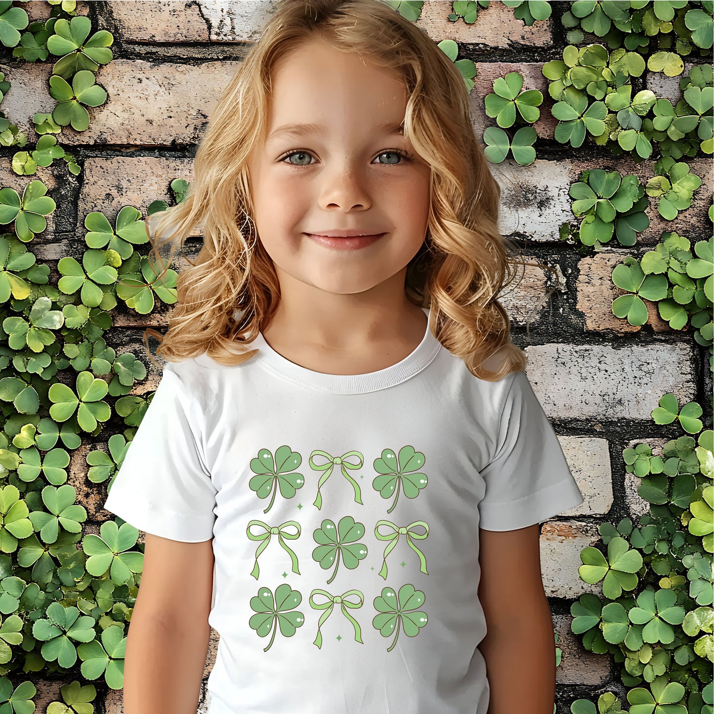 Youth St. Patrick's Day T-Shirt – Lucky Clover & Bow Design – Soft Cotton Crew Neck Tee – Irish Holiday Shirt for Girls - Mallard Moon Gift Shop