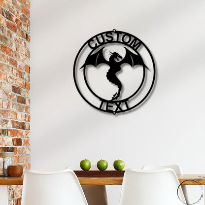 Dragon Ring Monogram Personalized Name Indoor Outdoor Steel Wall Sign Metal Art - Mallard Moon Gift Shop