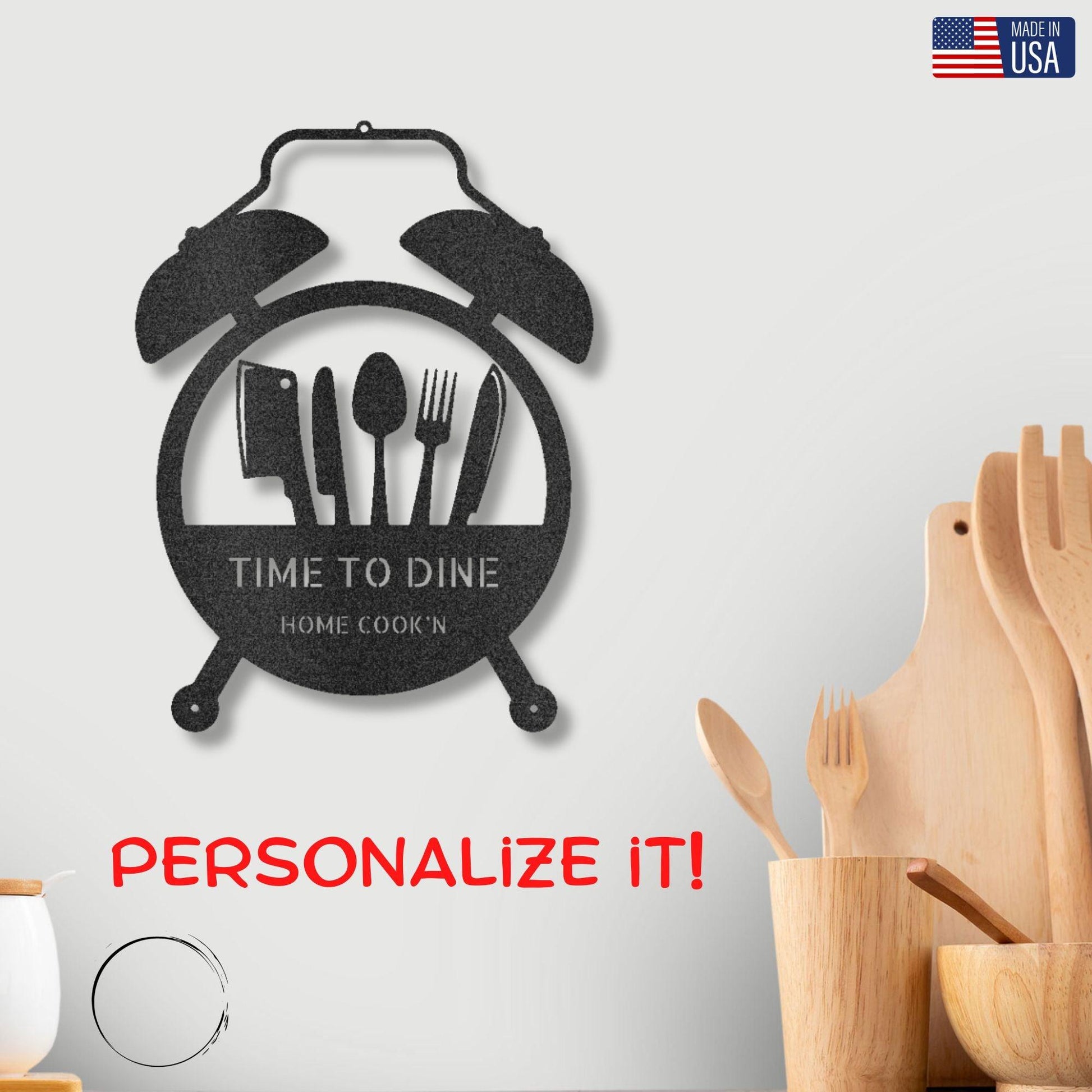 Food Time Kitchen Timer Custom Name Indoor Outdoor Steel Wall Sign - Mallard Moon Gift Shop