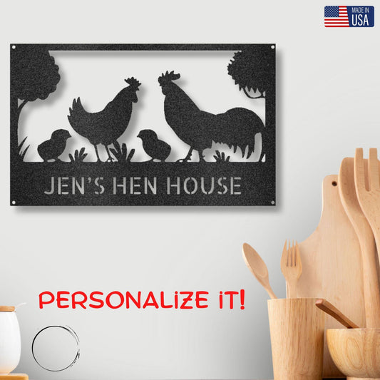 Personalized Hen House Metal Wall Art: Celebrate Your Coop with Style - Mallard Moon Gift Shop