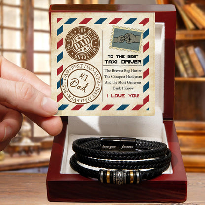 Dad Gift - Most Generous Bank - Black Braided Leather Men's Bracelet - Mallard Moon Gift Shop