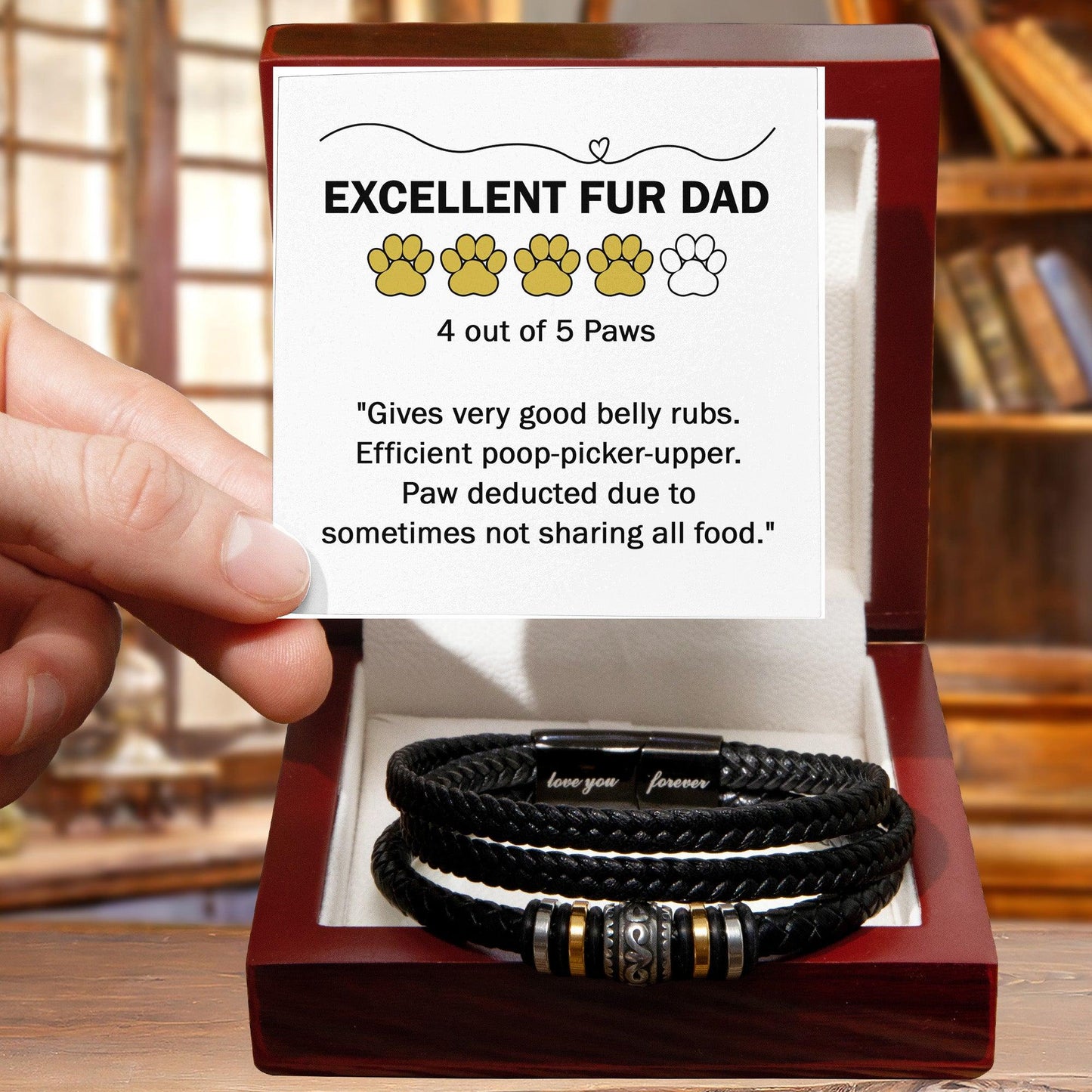 Gift for Fur Dad Belly Rubber Black Braided Leather Men's Bracelet - Mallard Moon Gift Shop