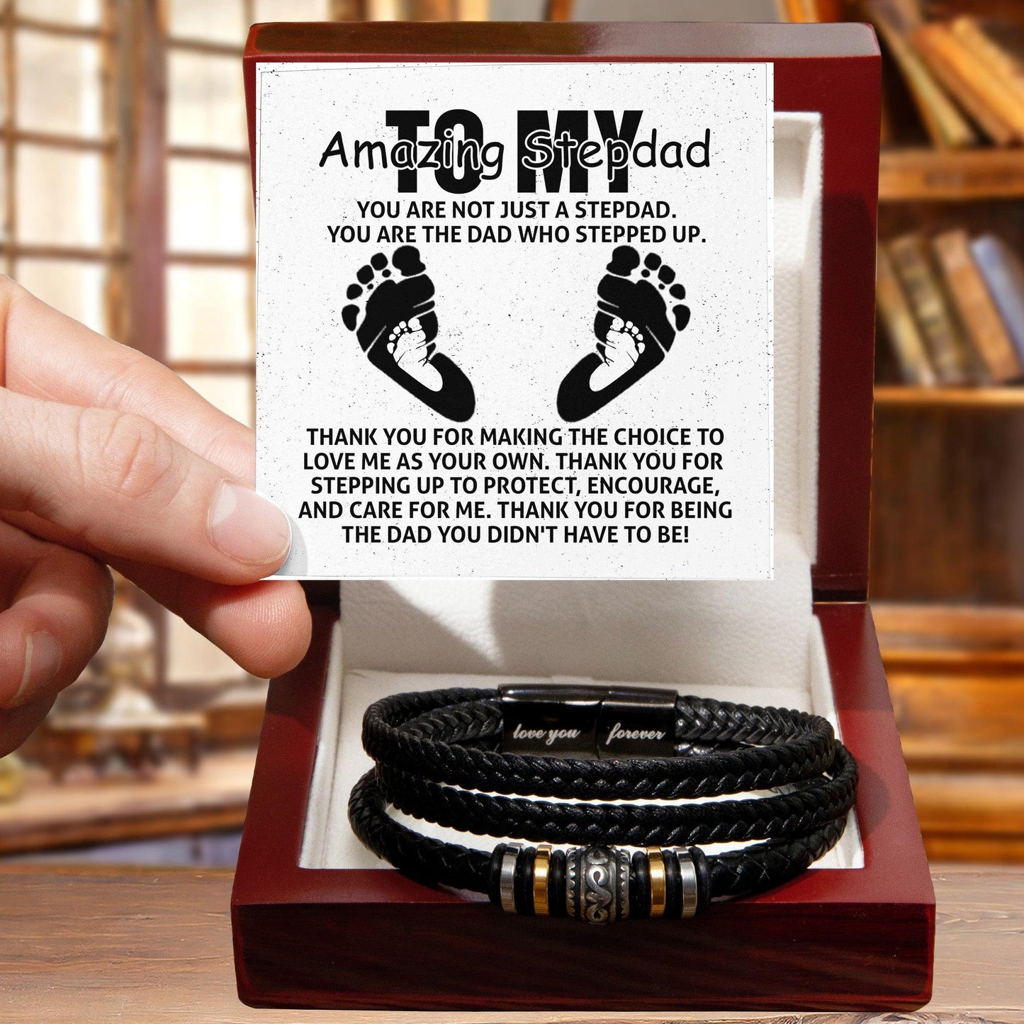 To My Amazing Stepdad You are Not Just a Stepdad, You are the Dad Who Stepped Up Men's Leather Bracelet - Mallard Moon Gift Shop
