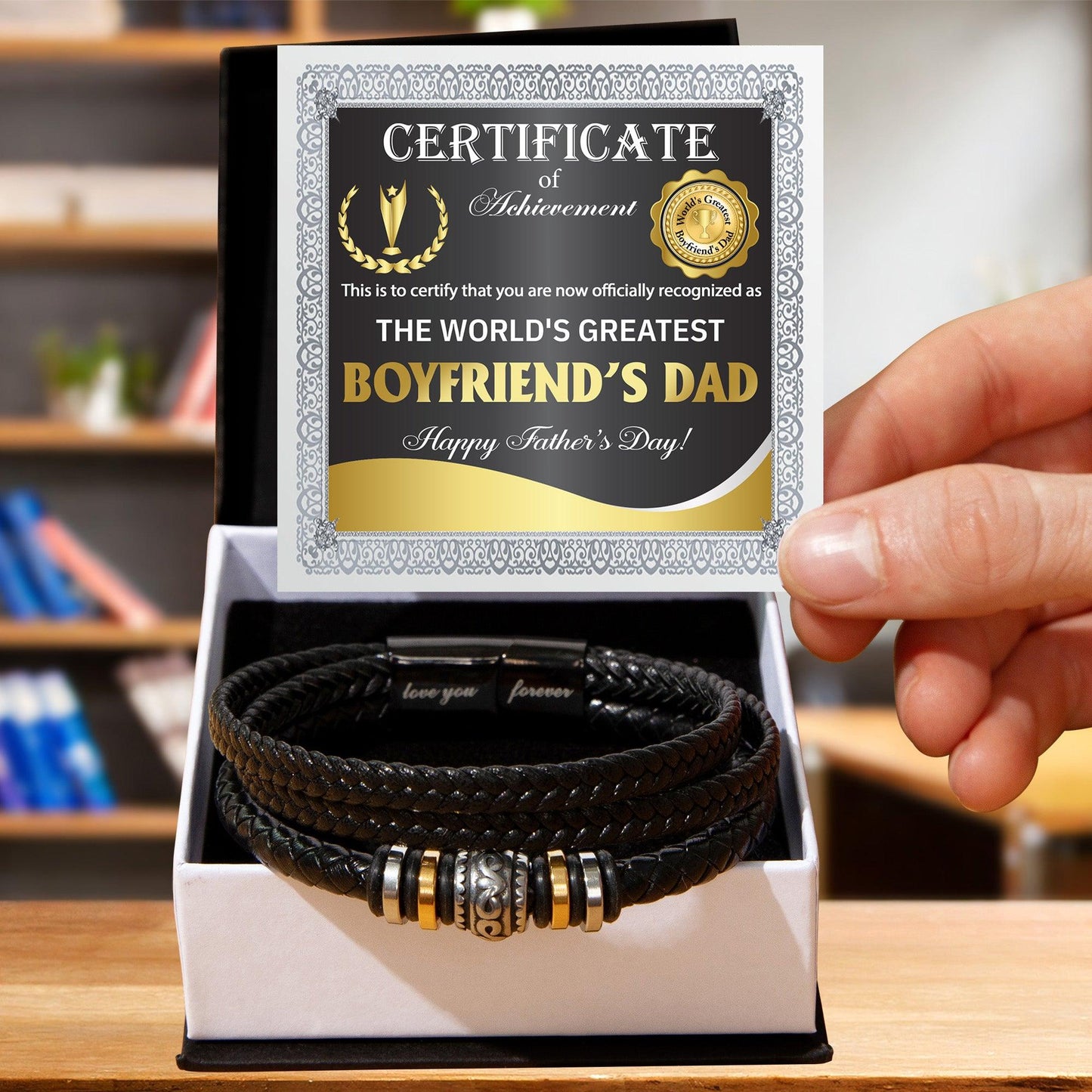 Gift for Boyfriend's Dad - World's Greatest Dad Happy Father's Day - Men's Braided Leather Bracelet - Mallard Moon Gift Shop