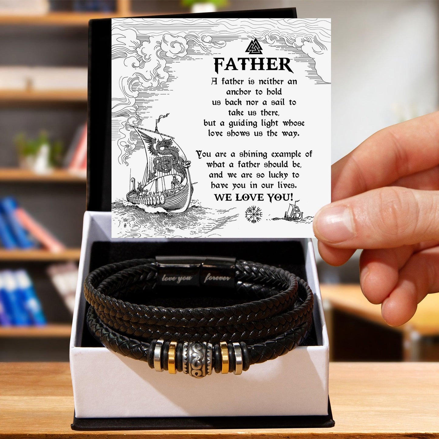 Gift for Father - You Are Our Guiding Light Men's Braided Leather Keepsake Bracelet - Mallard Moon Gift Shop